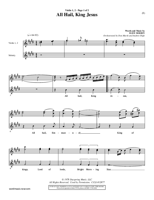 All Hail King Jesus Violin 1/2 (Dave Moody)