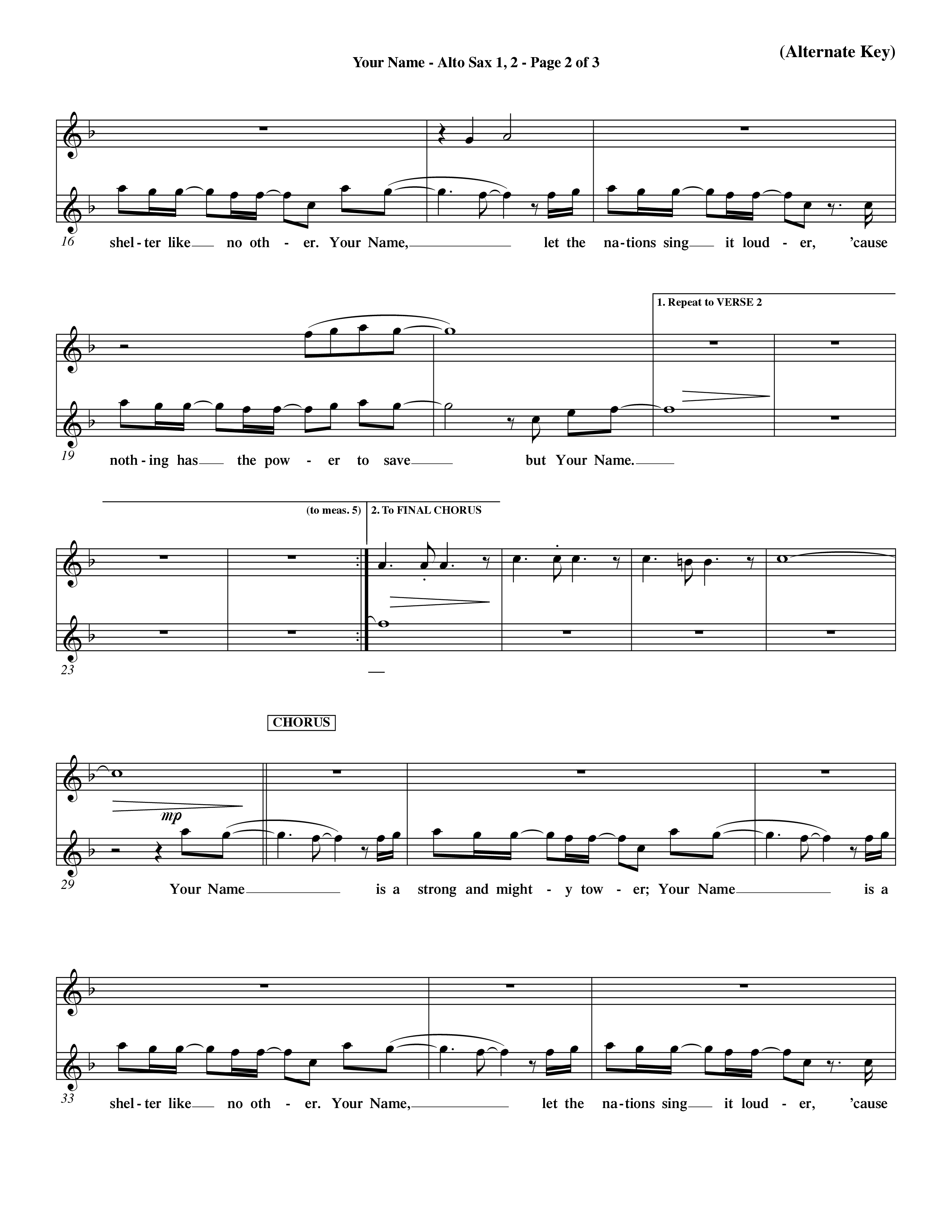 Your Name (Choral Anthem SATB) Alto Sax 1/2 (Word Music Choral / Orch. Dave Williamson)
