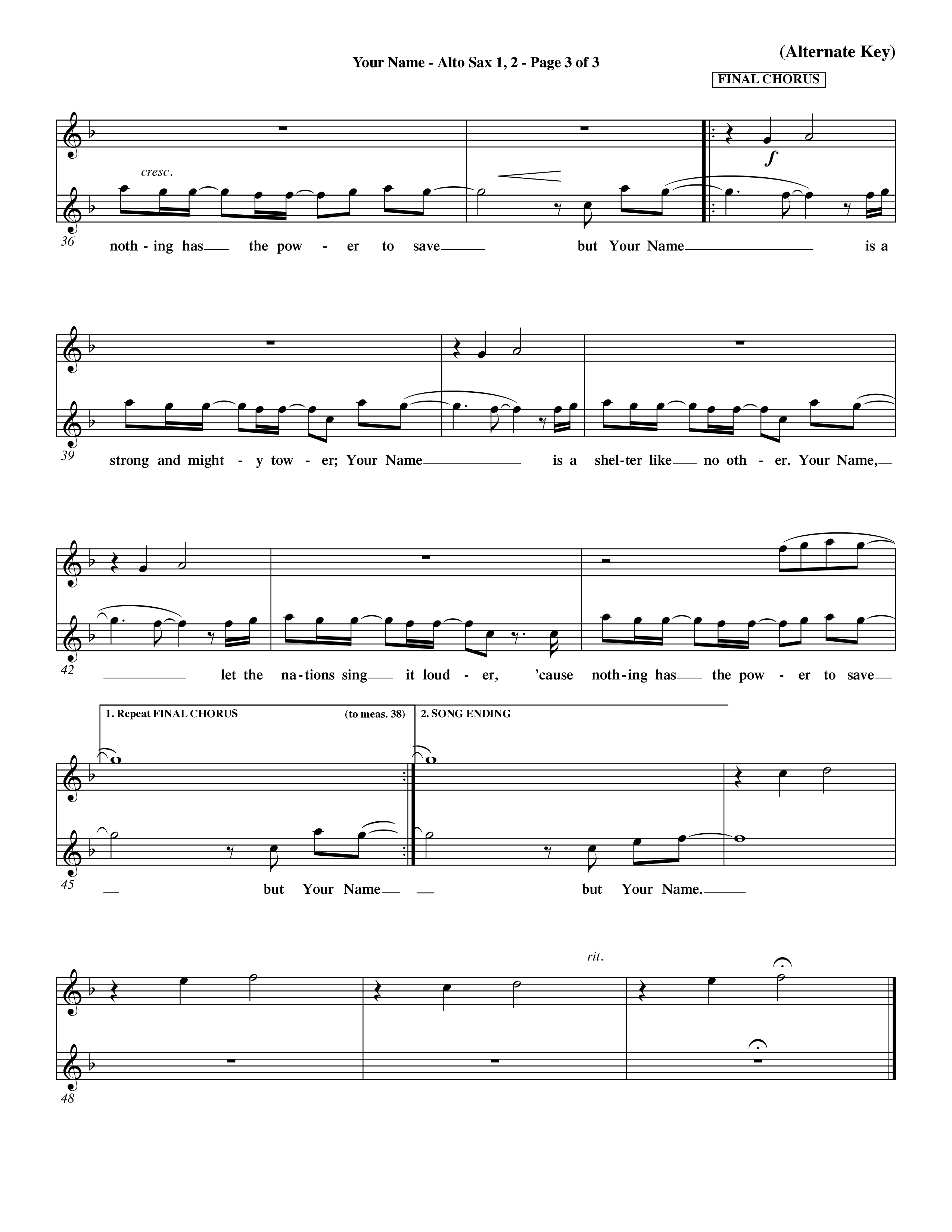 Your Name (Choral Anthem SATB) Alto Sax 1/2 (Word Music Choral / Orch. Dave Williamson)