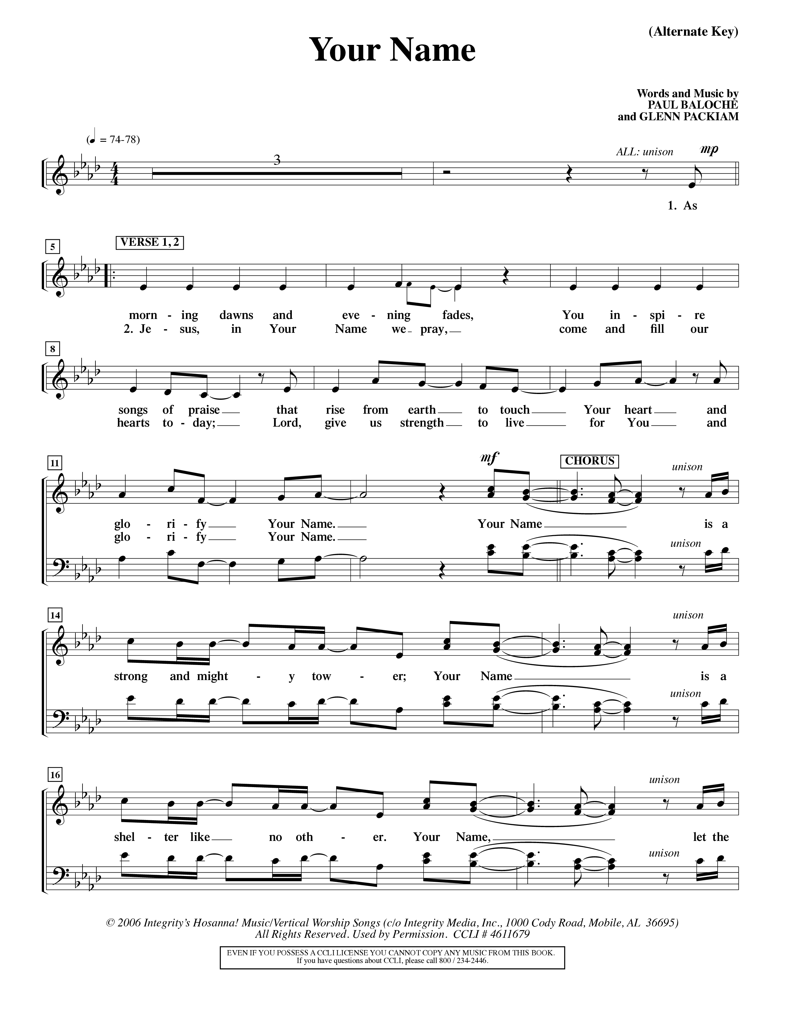 Your Name (Choral Anthem SATB) Choir Sheet (SATB) (Word Music Choral / Orch. Dave Williamson)