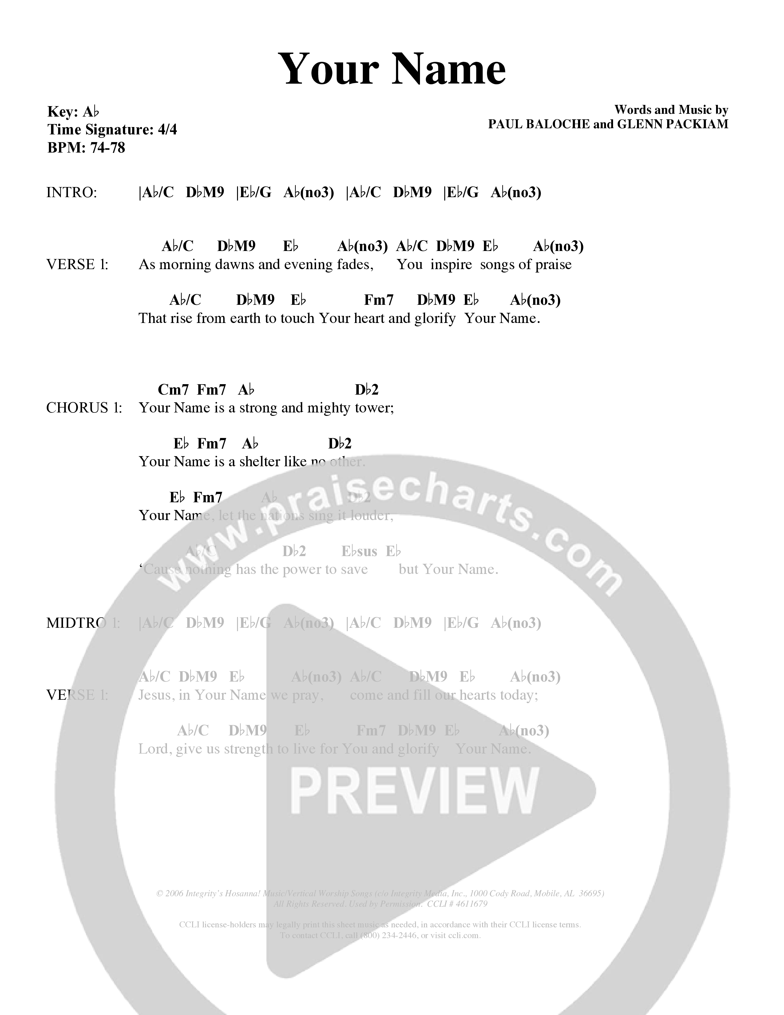 Your Name (Choral Anthem SATB) Chords & Lyrics (Word Music Choral / Orch. Dave Williamson)