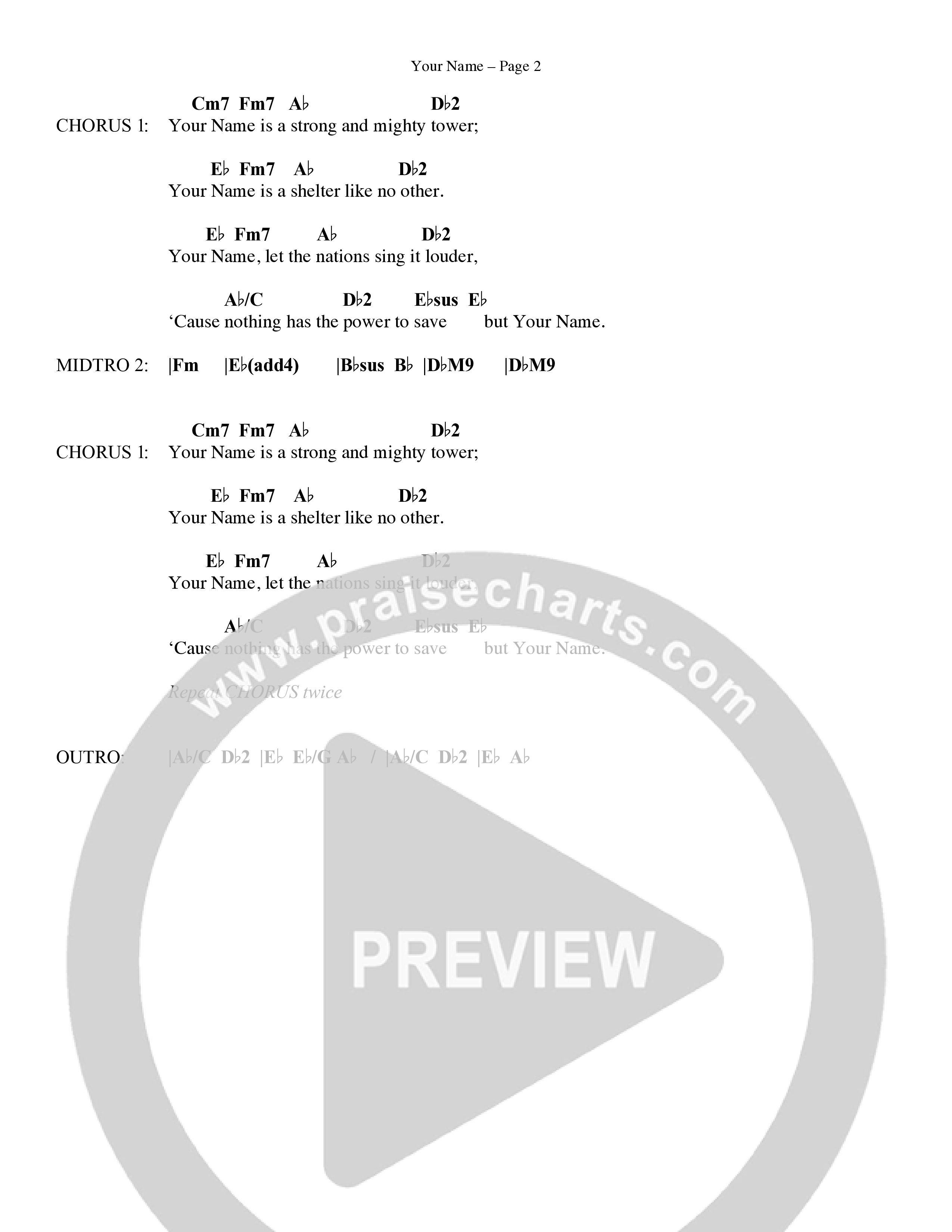 Your Name (Choral Anthem SATB) Chords & Lyrics (Word Music Choral / Orch. Dave Williamson)