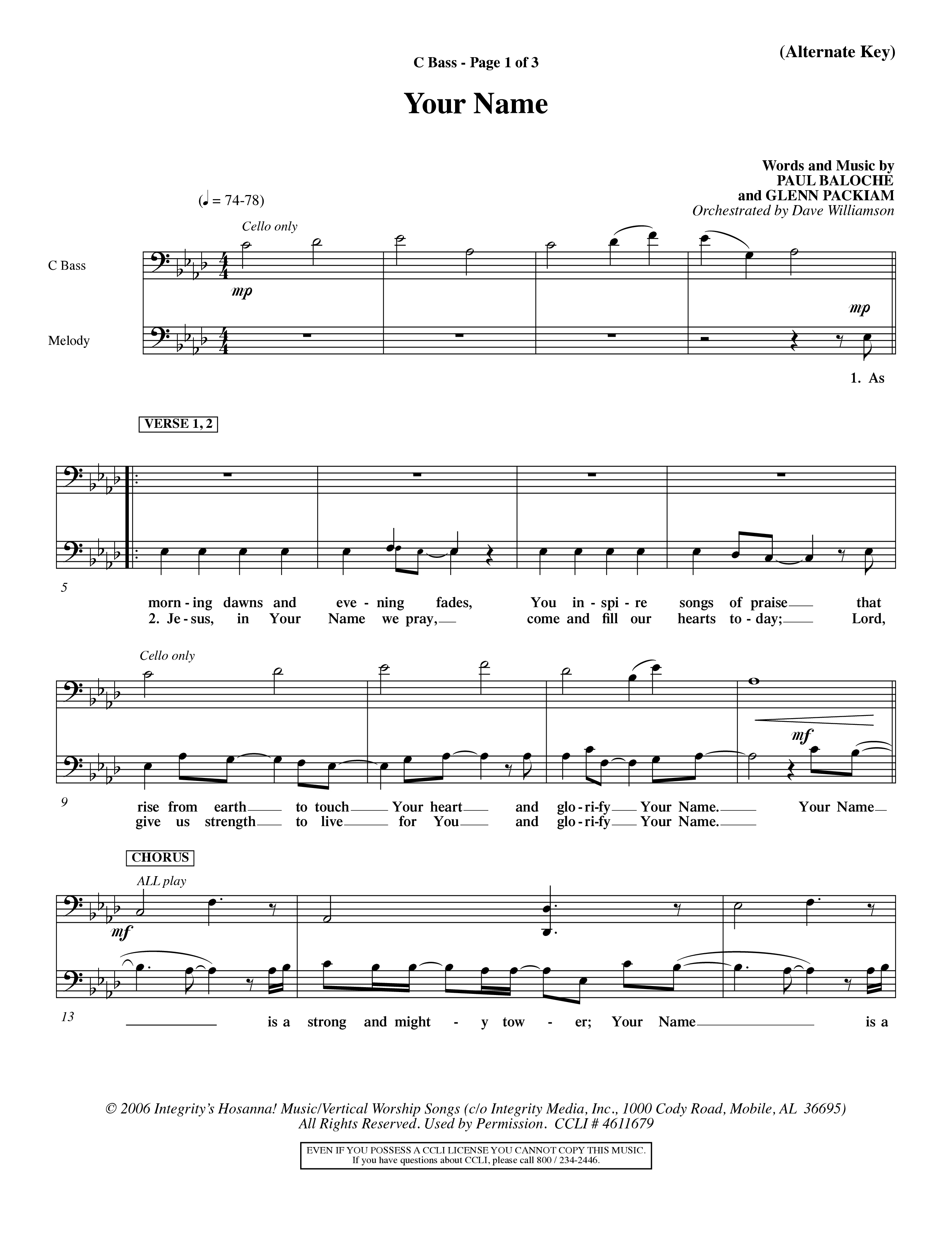 Your Name (Choral Anthem SATB) Contrabass (Word Music Choral / Orch. Dave Williamson)