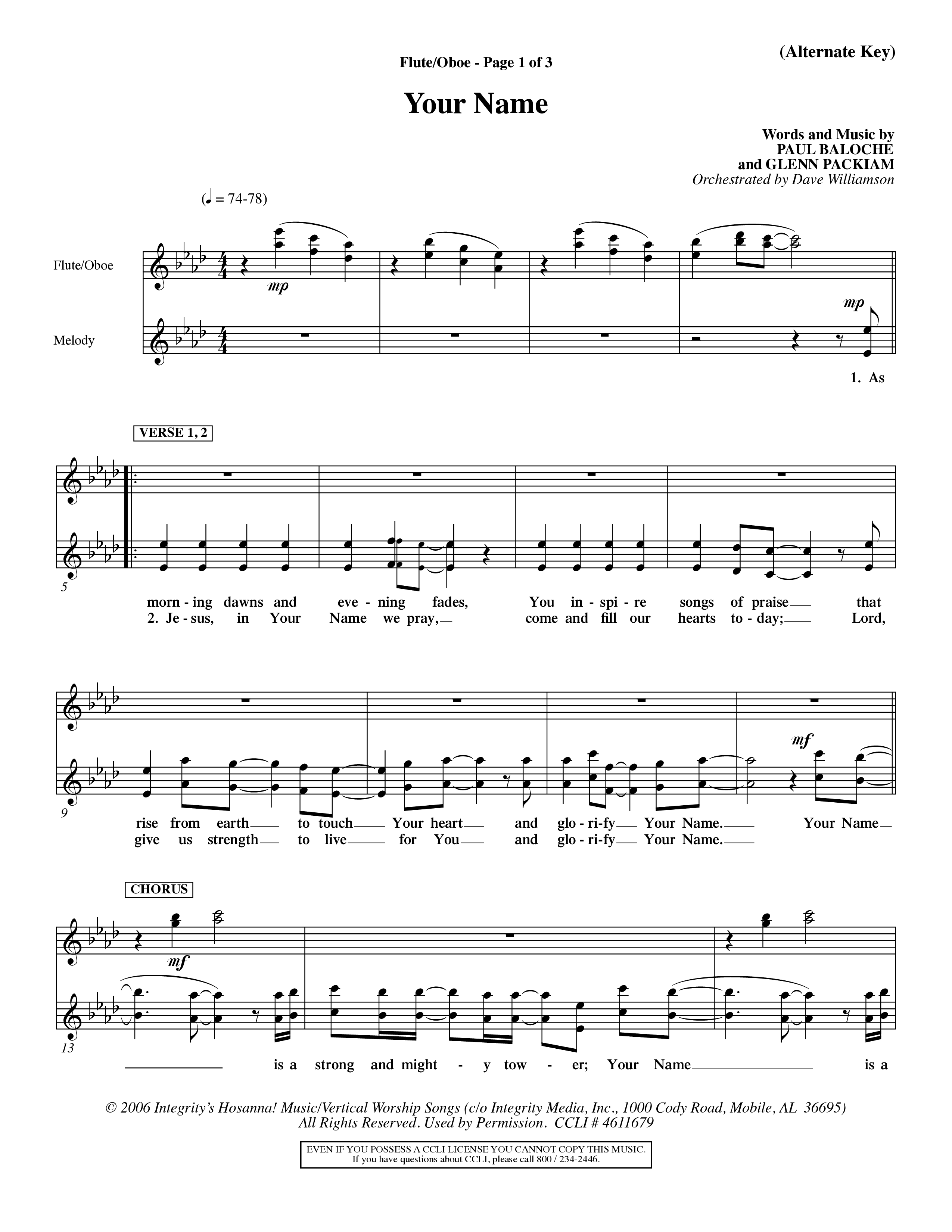 Your Name (Choral Anthem SATB) Flute/Oboe (Word Music Choral / Orch. Dave Williamson)
