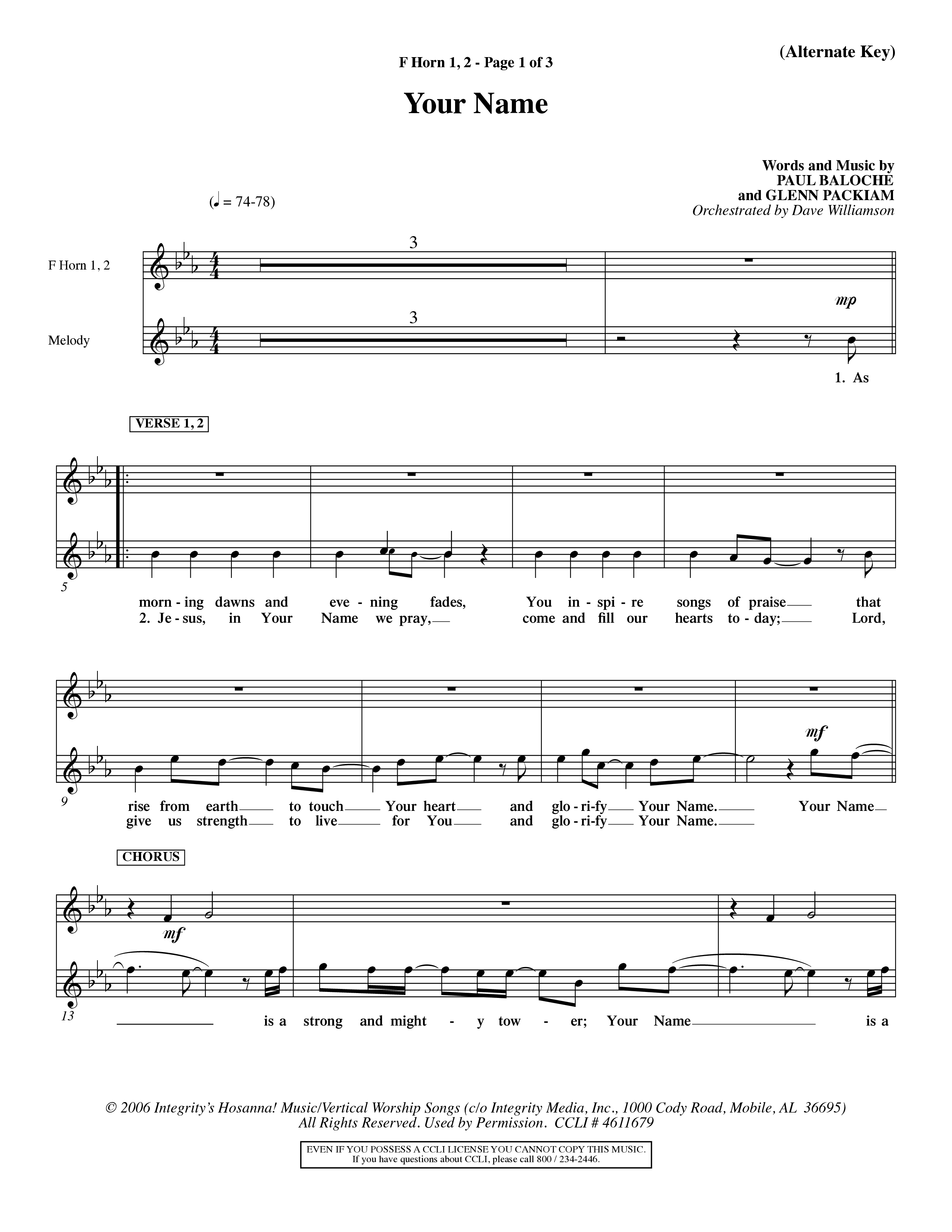 Your Name (Choral Anthem SATB) French Horn (Word Music Choral / Orch. Dave Williamson)
