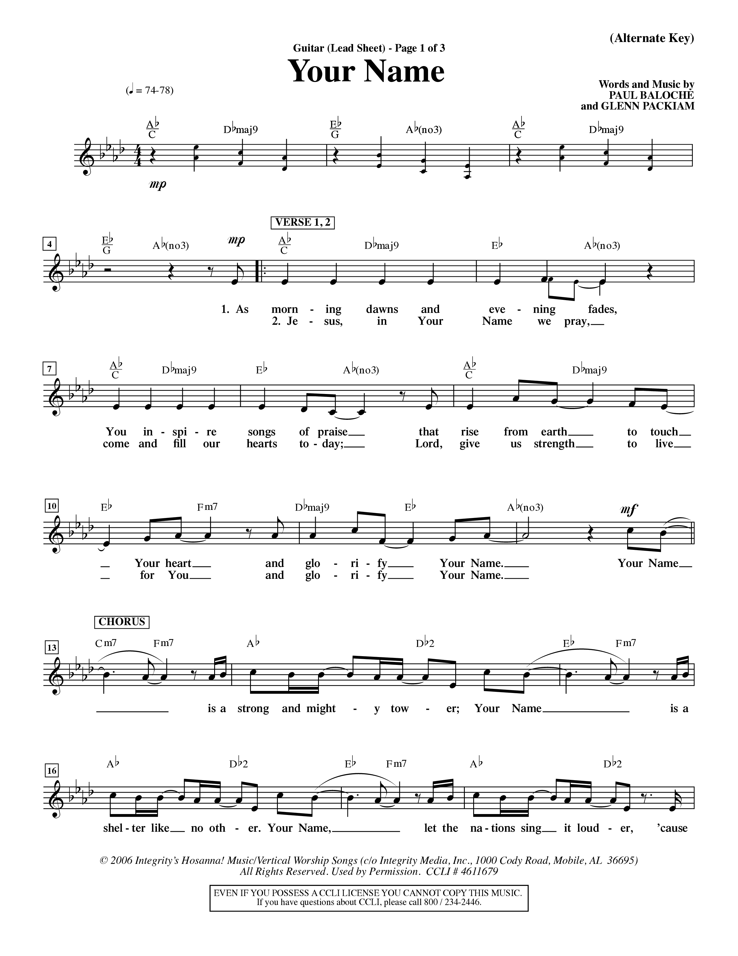 Your Name (Choral Anthem SATB) Lead Sheet (Mel) (Word Music Choral / Orch. Dave Williamson)