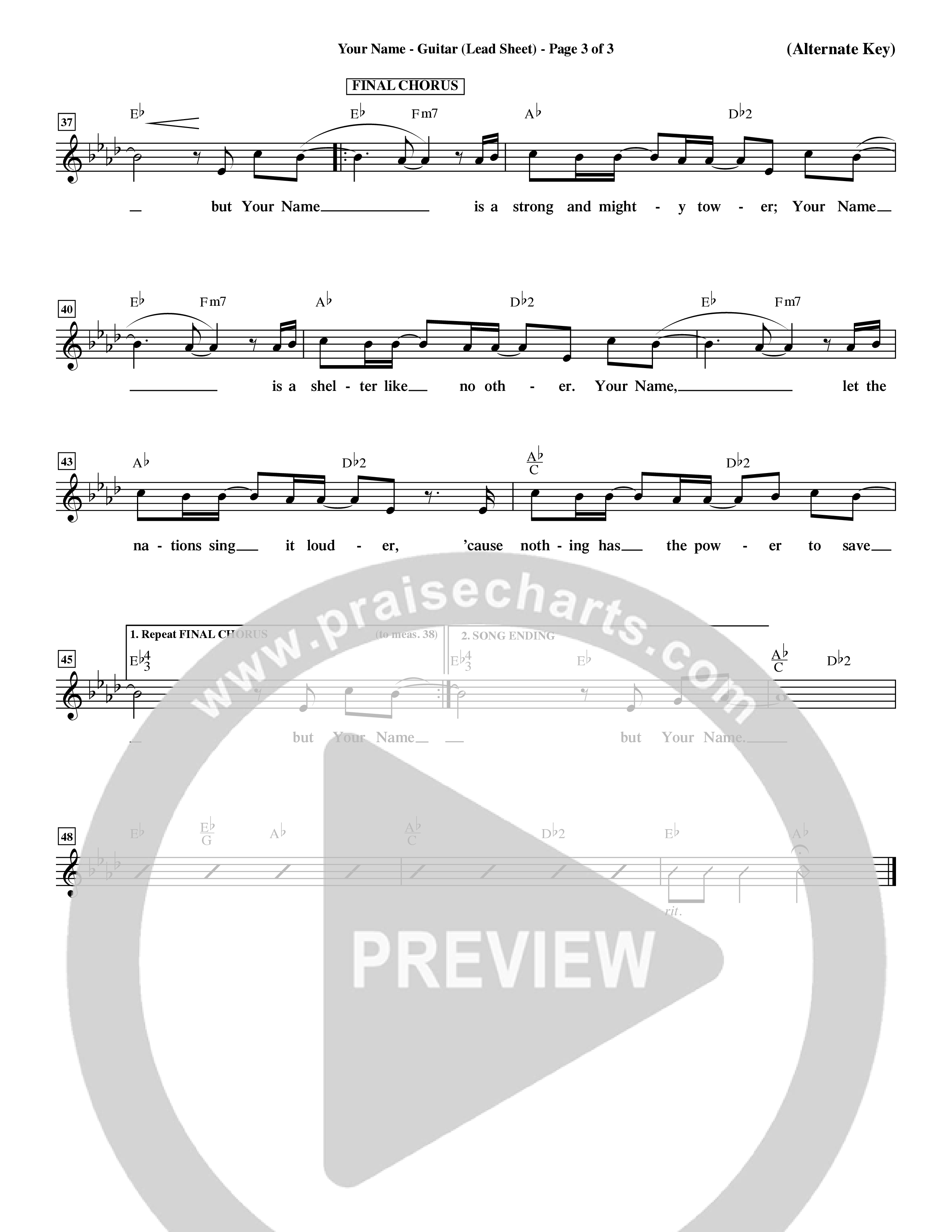 Your Name (Choral Anthem SATB) Lead Sheet (Mel) (Word Music Choral / Orch. Dave Williamson)