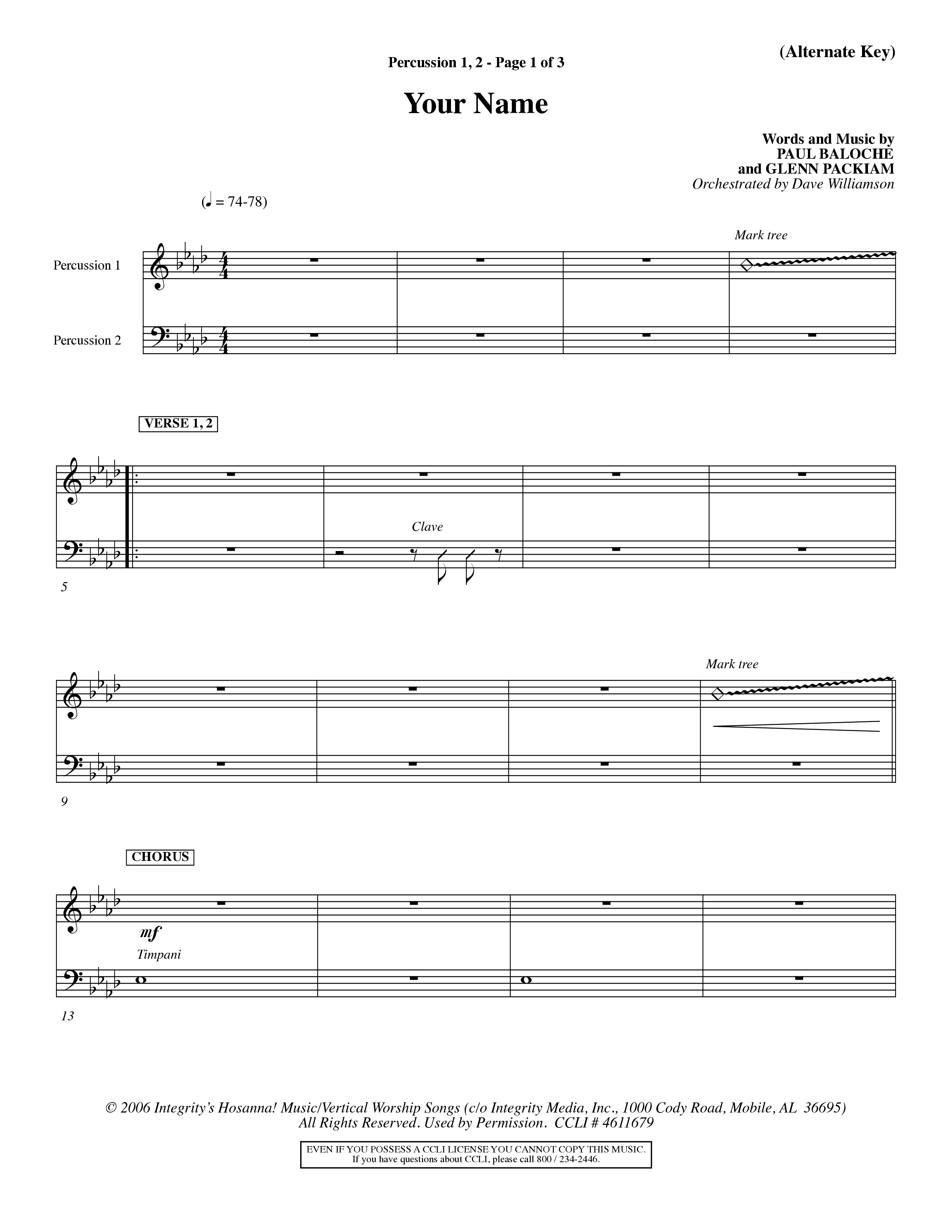 Your Name (Choral Anthem SATB) Percussion 1/2 (Word Music Choral / Orch. Dave Williamson)