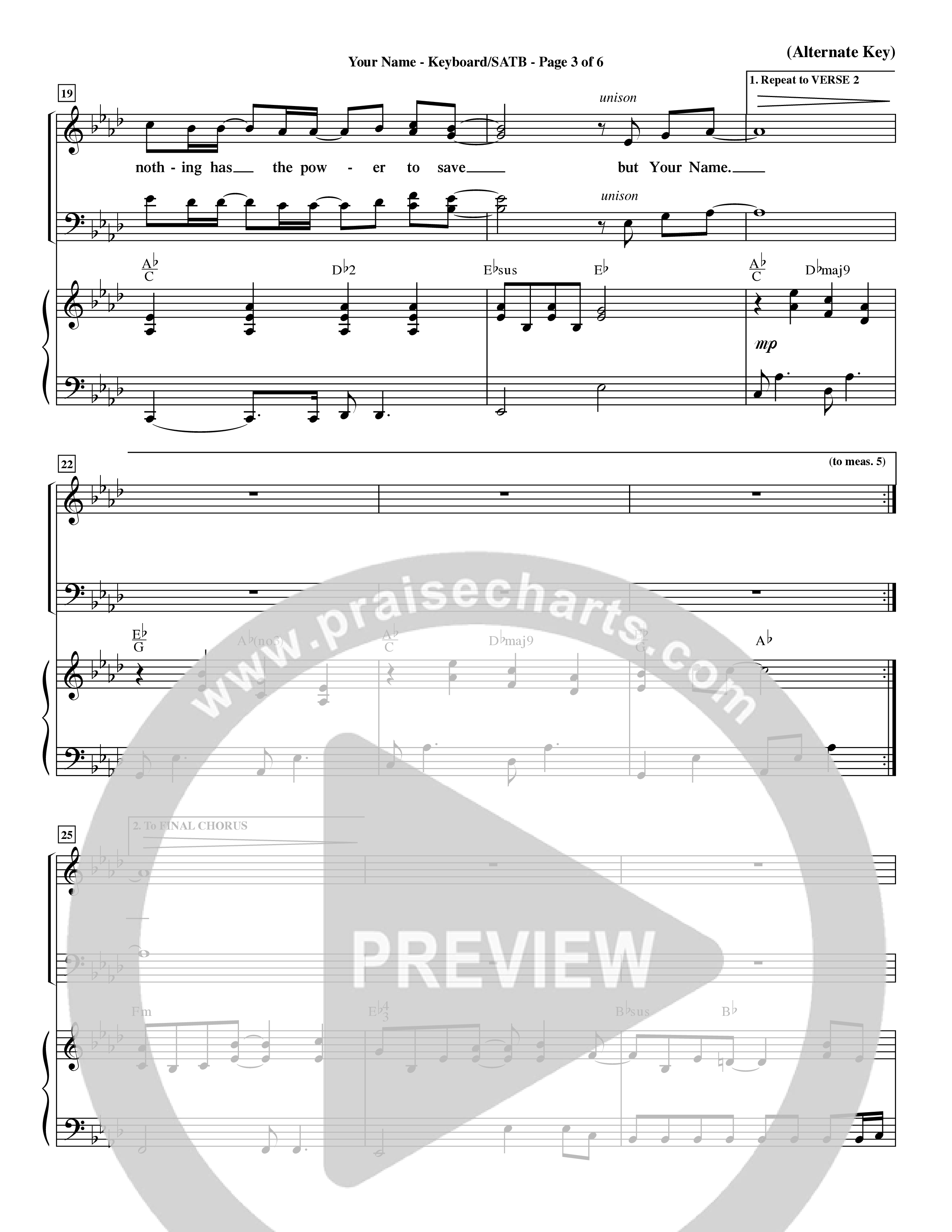 Your Name (Choral Anthem SATB) Keyboard/Vocal (SATB) (Word Music Choral / Orch. Dave Williamson)