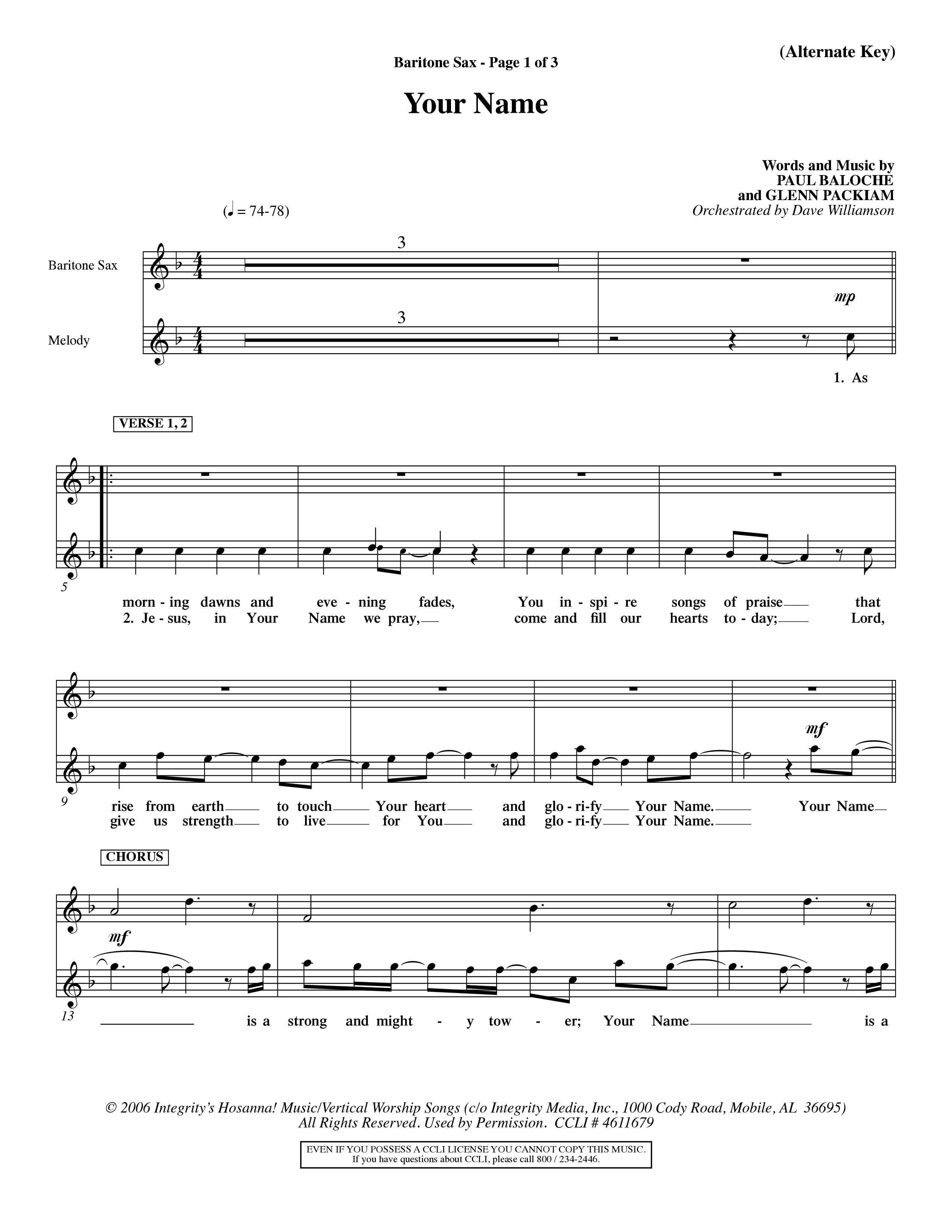 Your Name (Choral Anthem SATB) Saxophone (Word Music Choral / Orch. Dave Williamson)