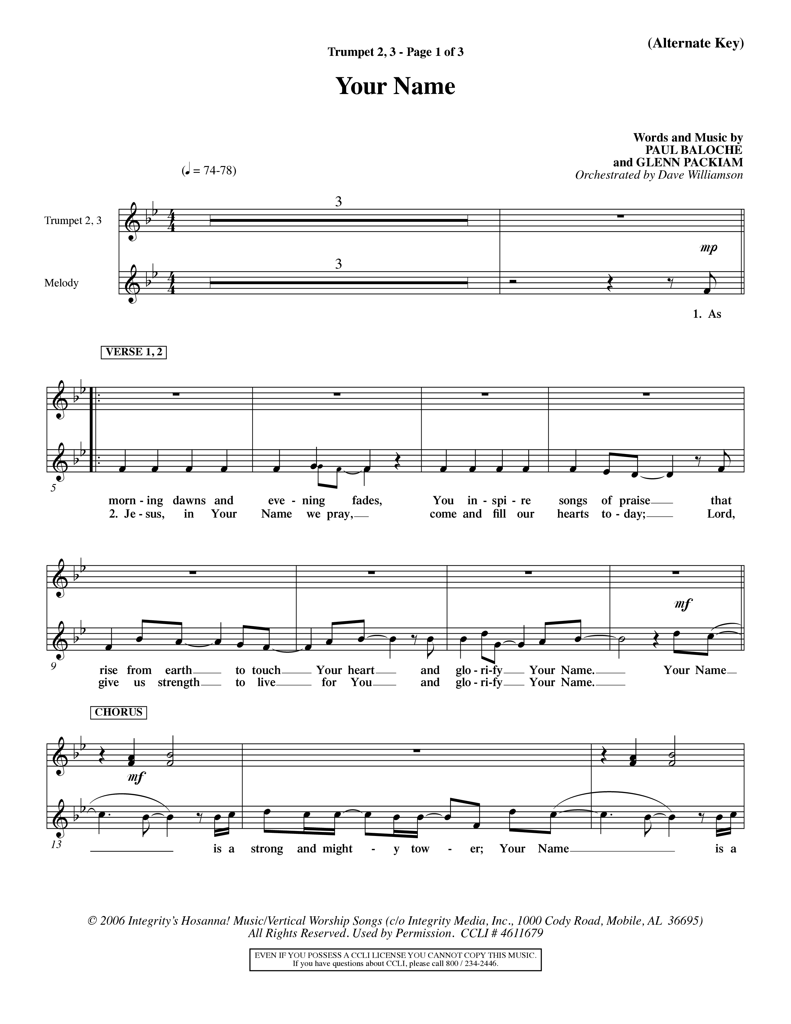 Your Name (Choral Anthem SATB) Trumpet 2/3 (Word Music Choral / Orch. Dave Williamson)