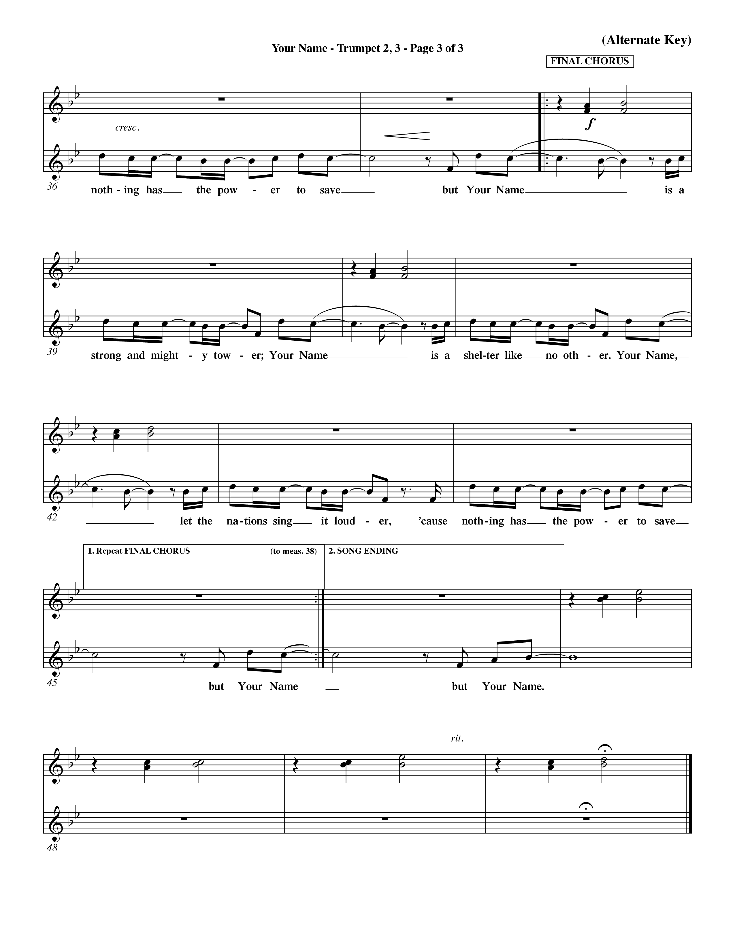 Your Name (Choral Anthem SATB) Trumpet 2/3 (Word Music Choral / Orch. Dave Williamson)