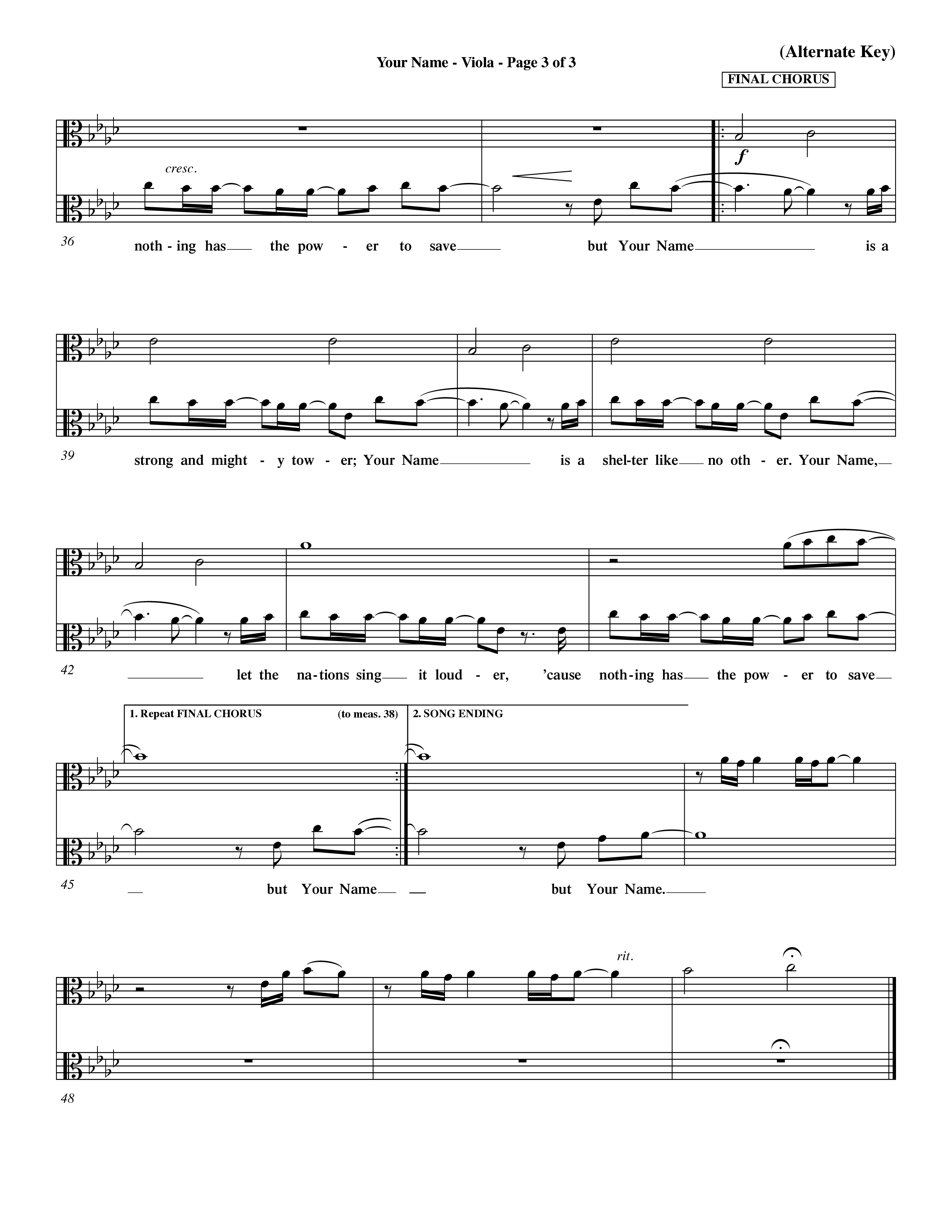 Your Name (Choral Anthem SATB) Viola (Word Music Choral / Orch. Dave Williamson)