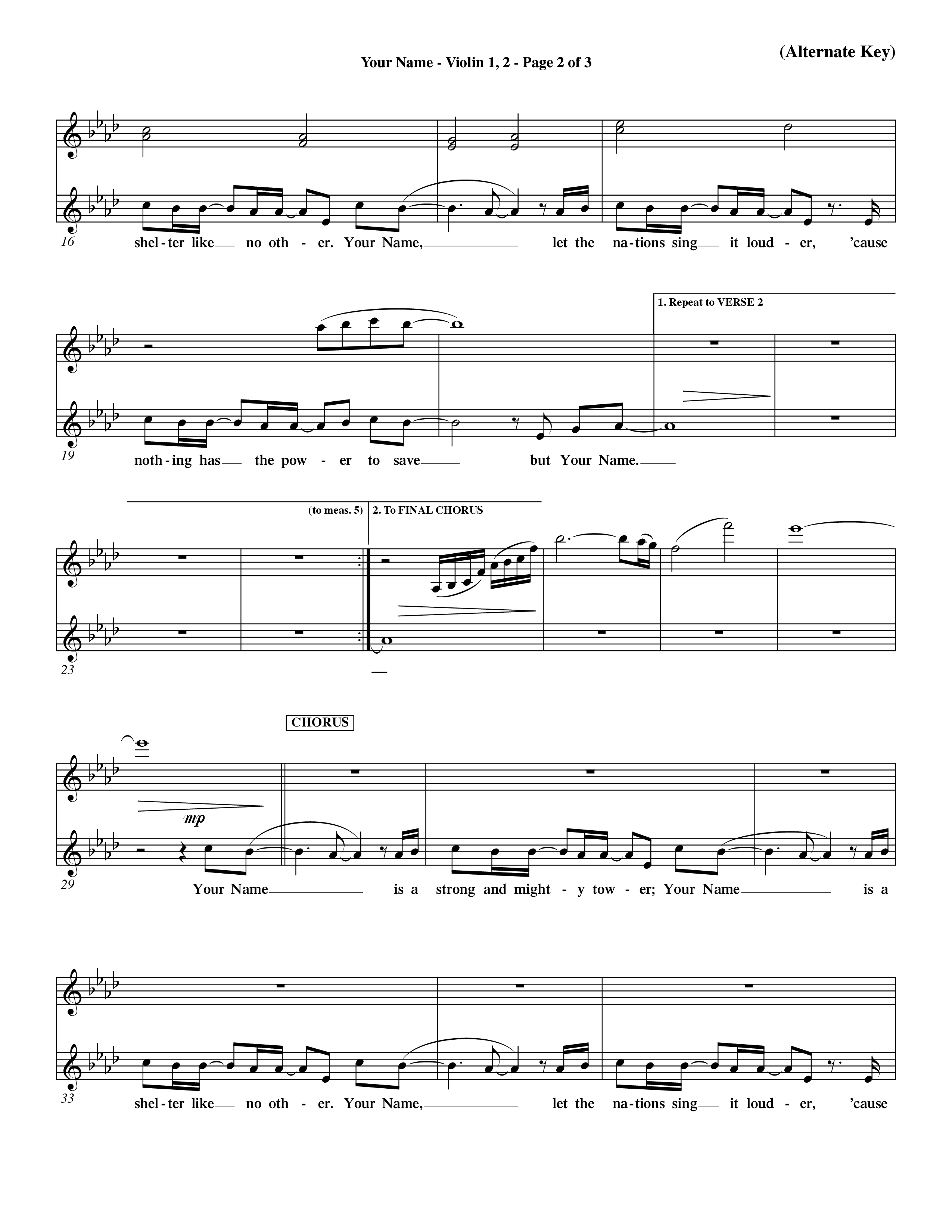 Your Name (Choral Anthem SATB) Violin 1/2 (Word Music Choral / Orch. Dave Williamson)