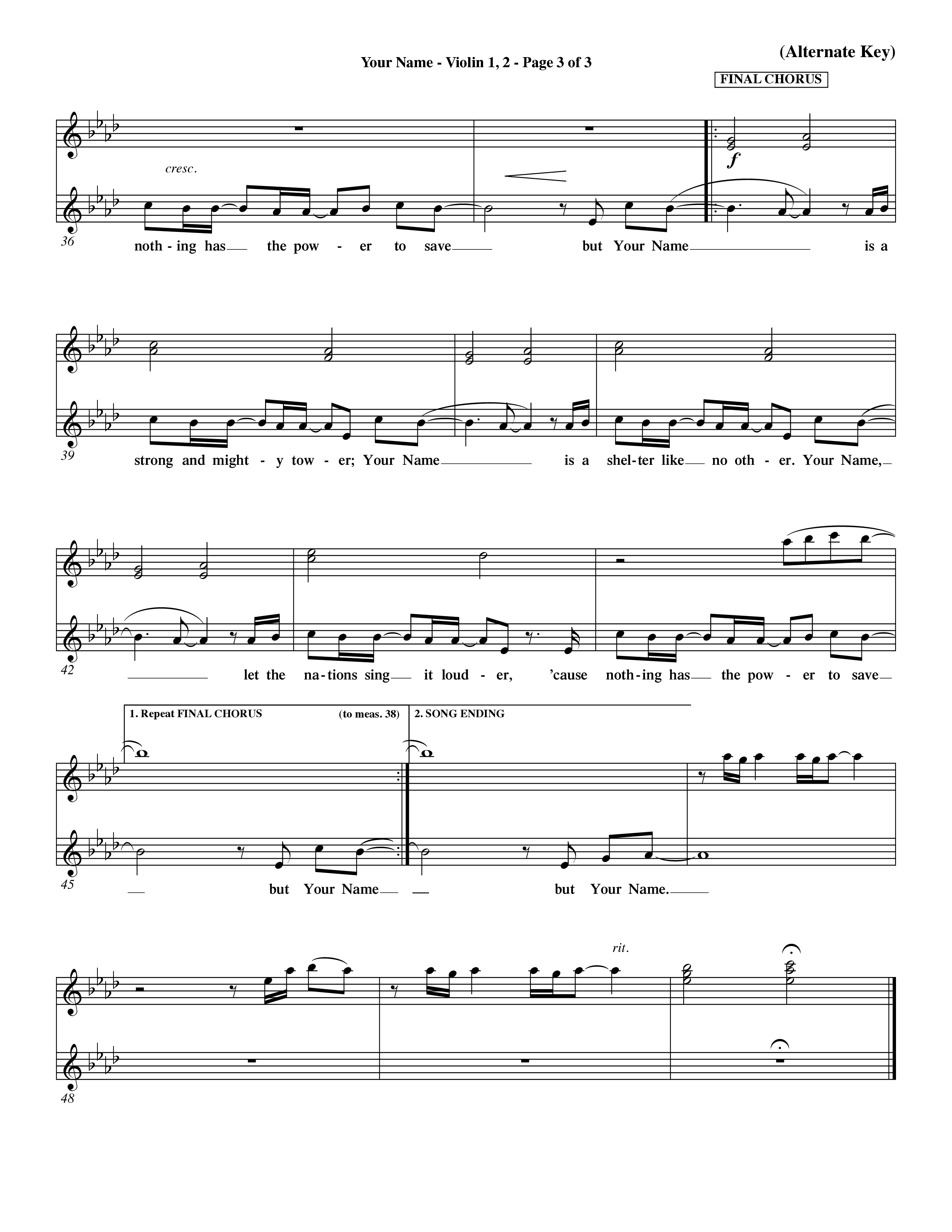 Your Name (Choral Anthem SATB) Violin 1/2 (Word Music Choral / Orch. Dave Williamson)
