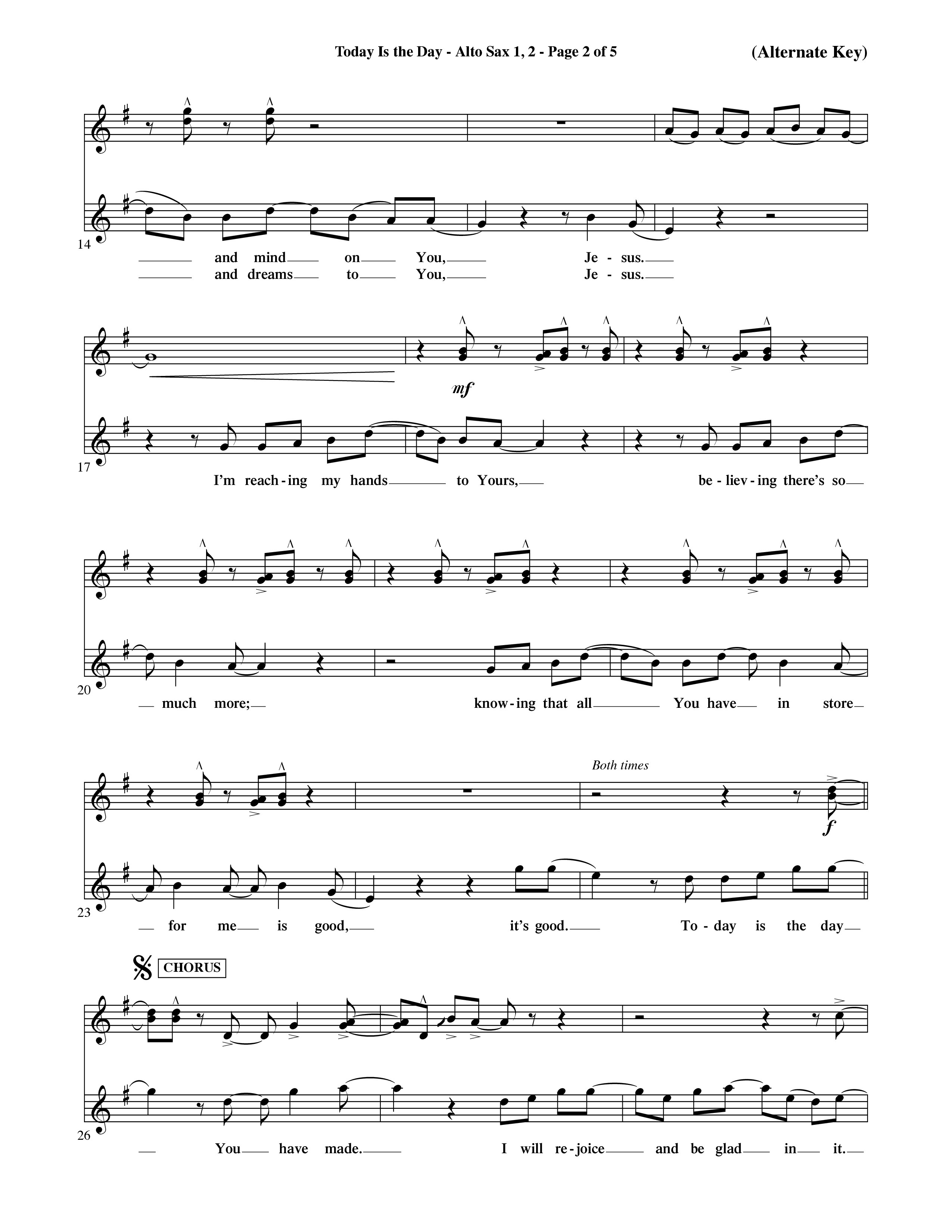 Today Is The Day (Choral Anthem SATB) Alto Sax 1/2 (Word Music Choral / Orch. Ric Domenico)