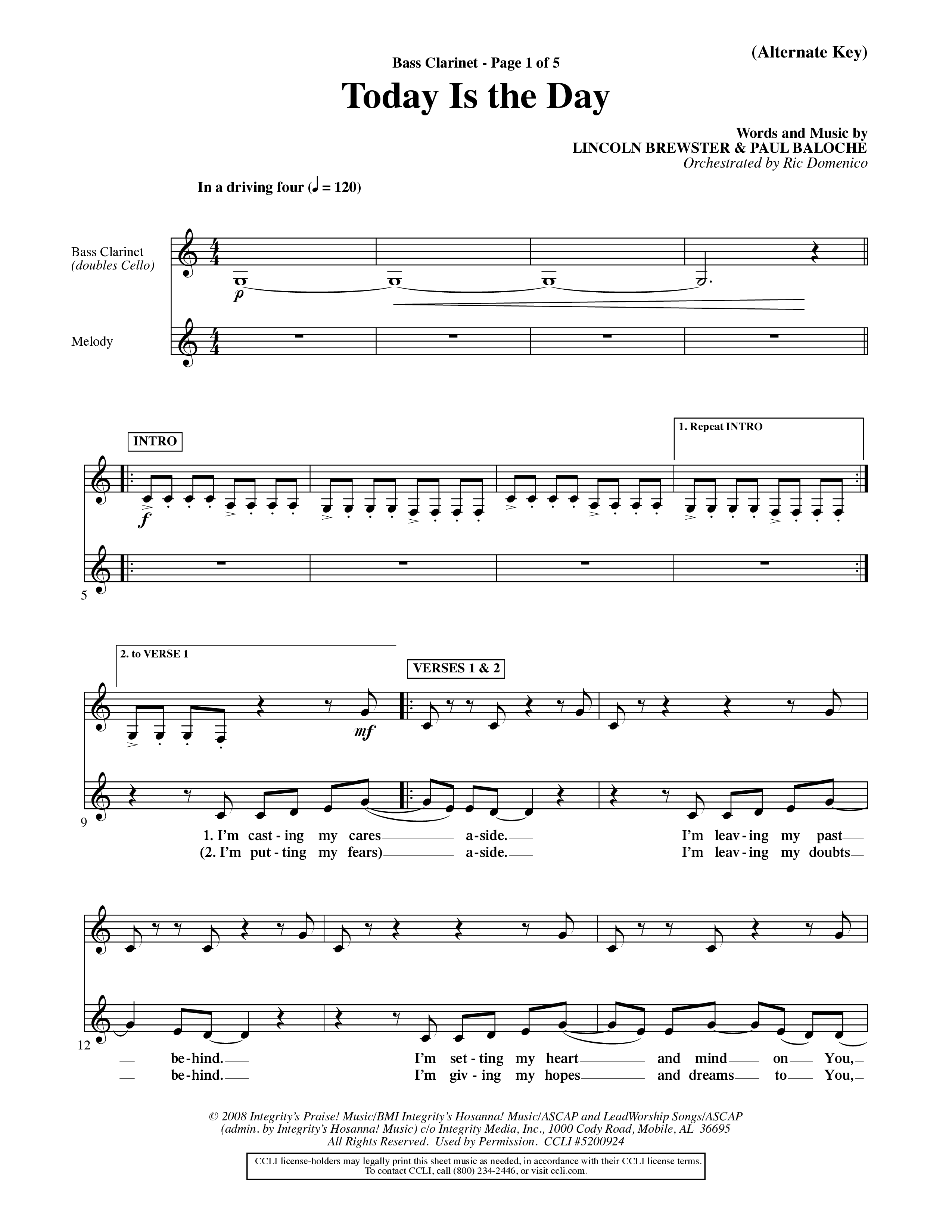 Today Is The Day (Choral Anthem SATB) Bass Clarinet (Word Music Choral / Orch. Ric Domenico)