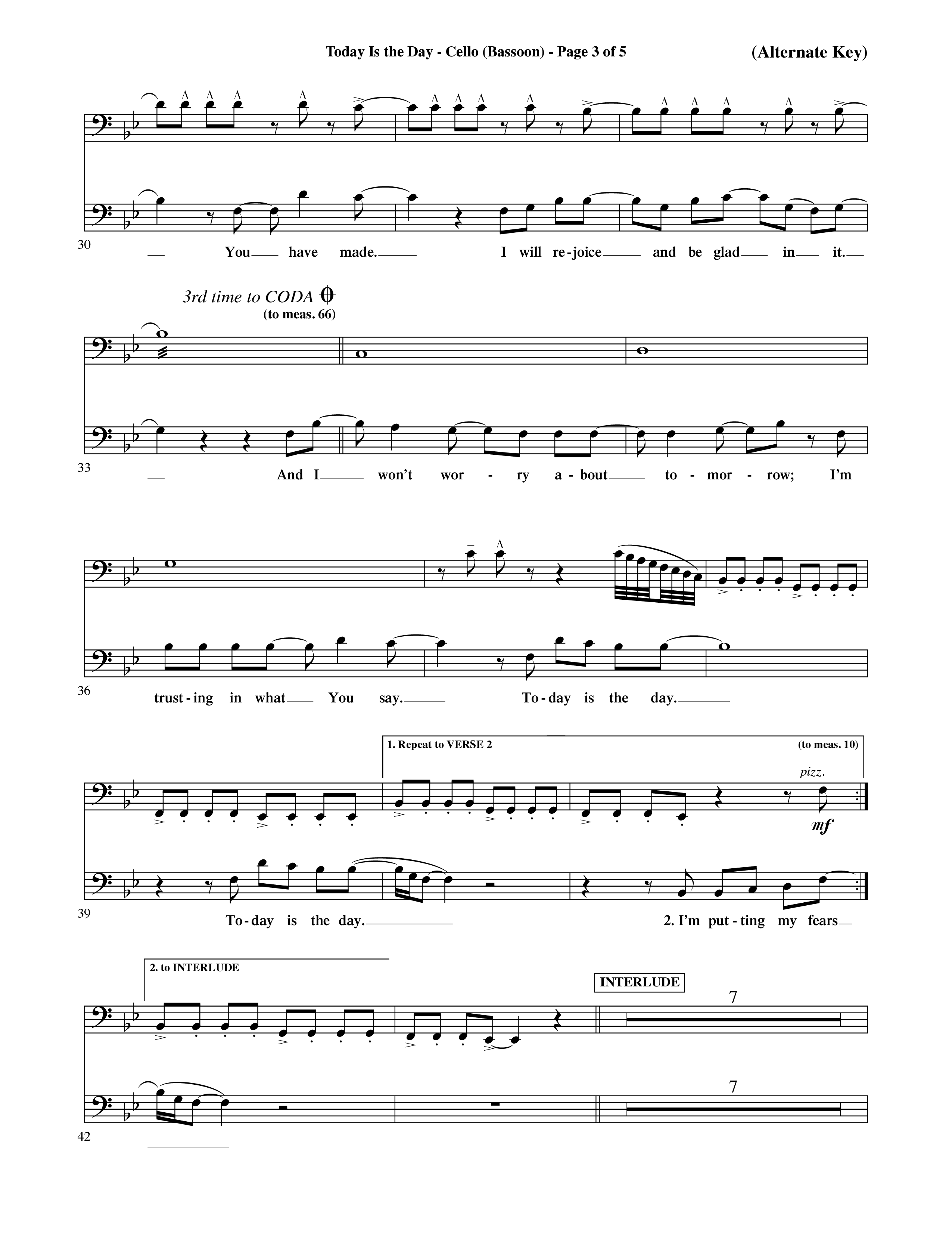 Today Is The Day (Choral Anthem SATB) Cello (Word Music Choral / Orch. Ric Domenico)