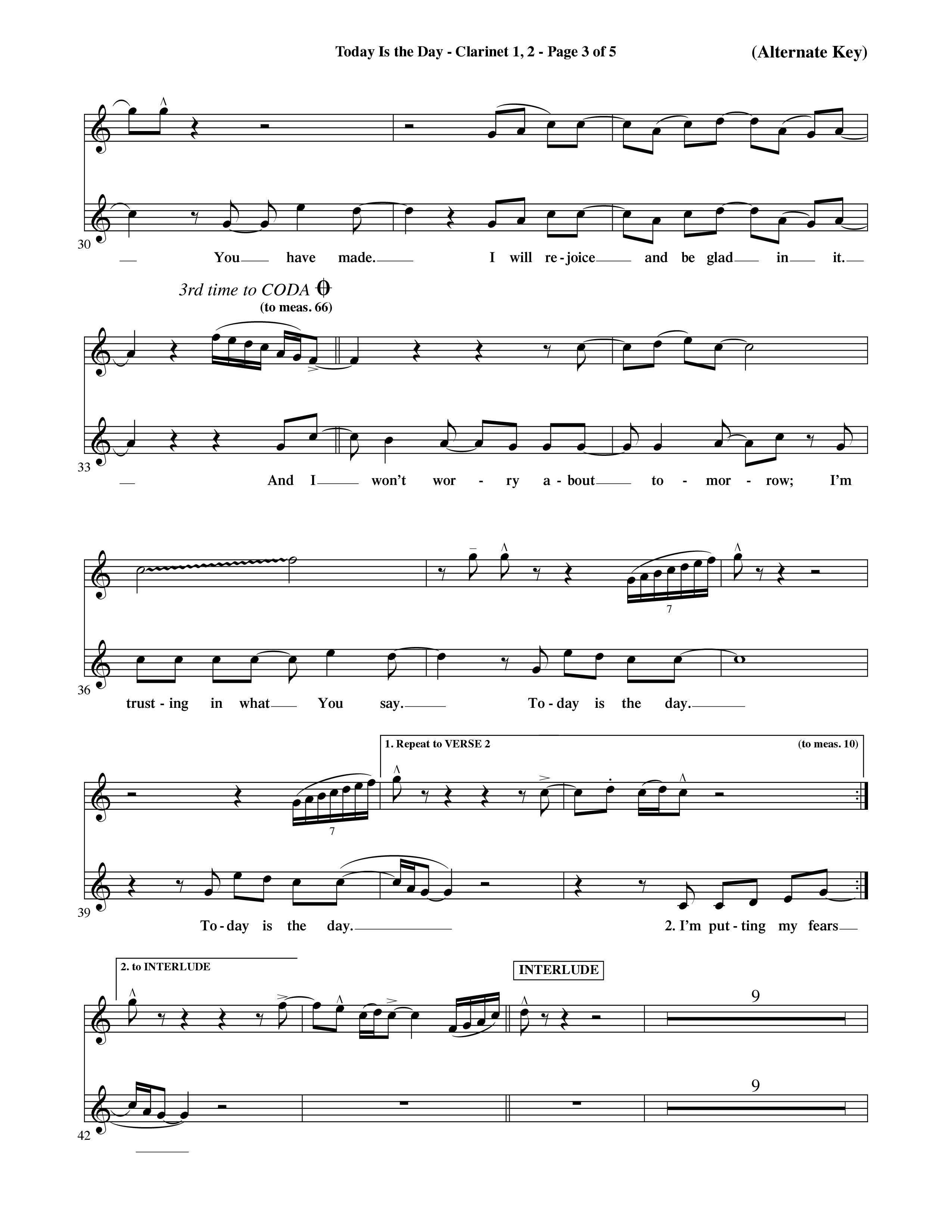 Today Is The Day (Choral Anthem SATB) Clarinet 1/2 (Word Music Choral / Orch. Ric Domenico)