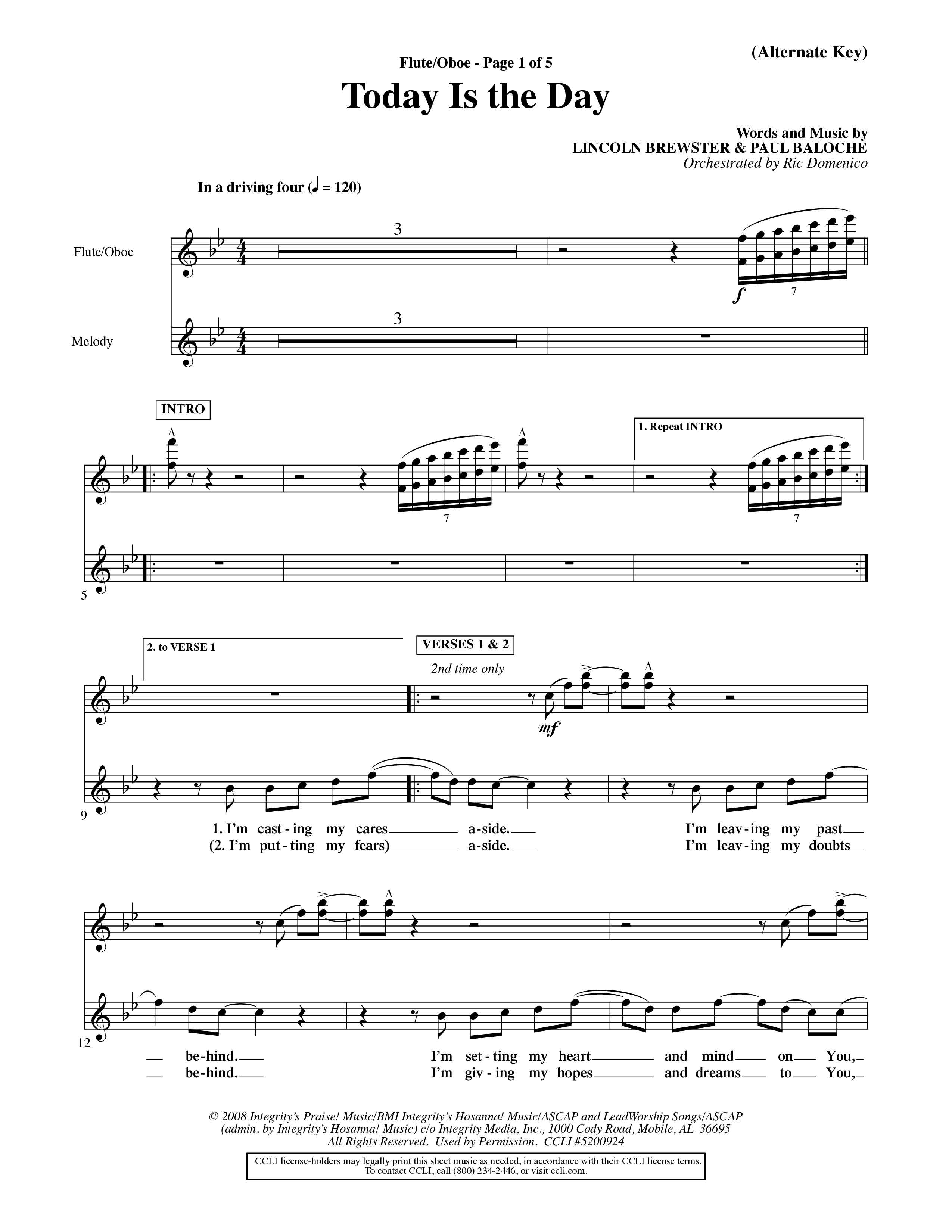 Today Is The Day (Choral Anthem SATB) Flute/Oboe (Word Music Choral / Orch. Ric Domenico)