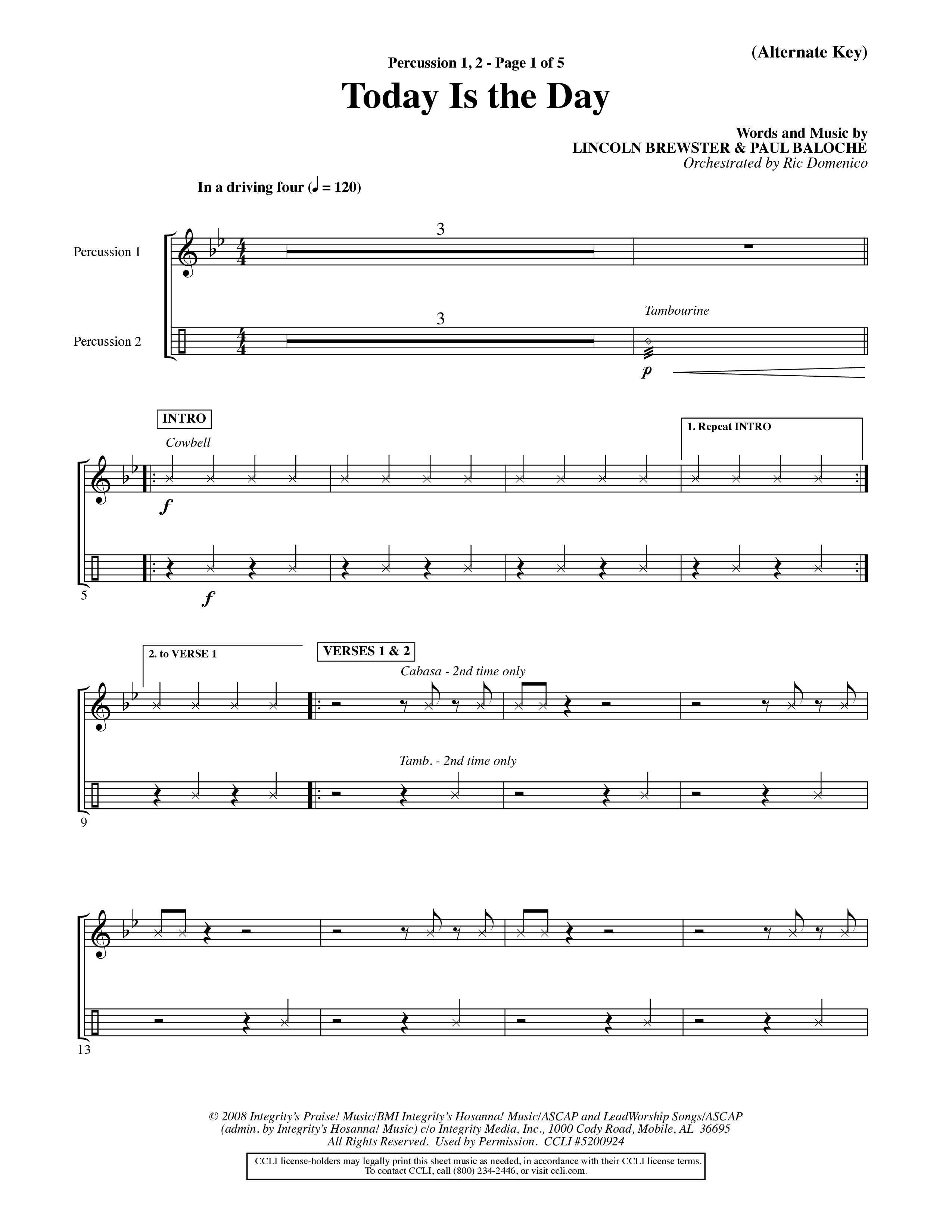 Today Is The Day (Choral Anthem SATB) Percussion 1/2 (Word Music Choral / Orch. Ric Domenico)