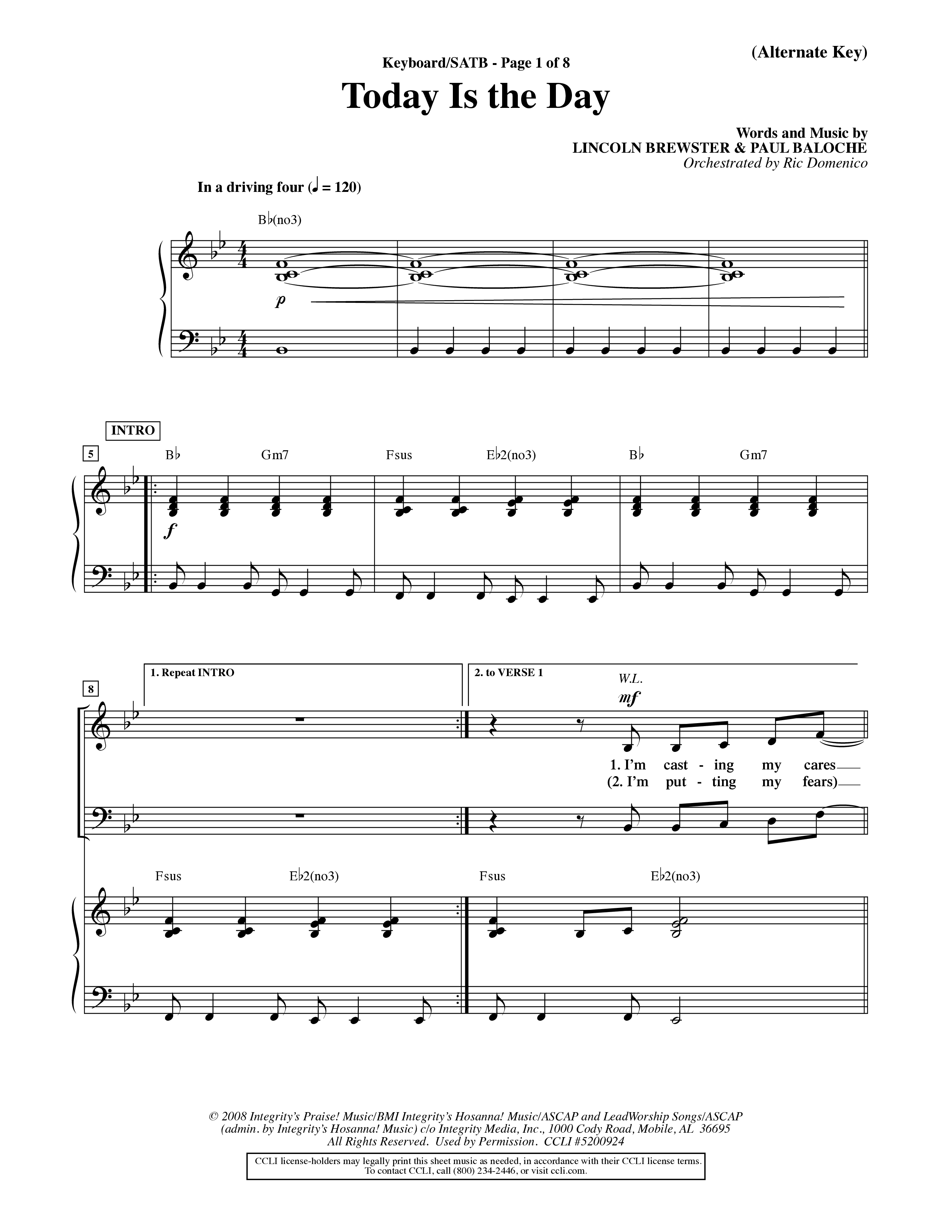 Today Is The Day (Choral Anthem SATB) Keyboard/Vocal (SATB) (Word Music Choral / Orch. Ric Domenico)