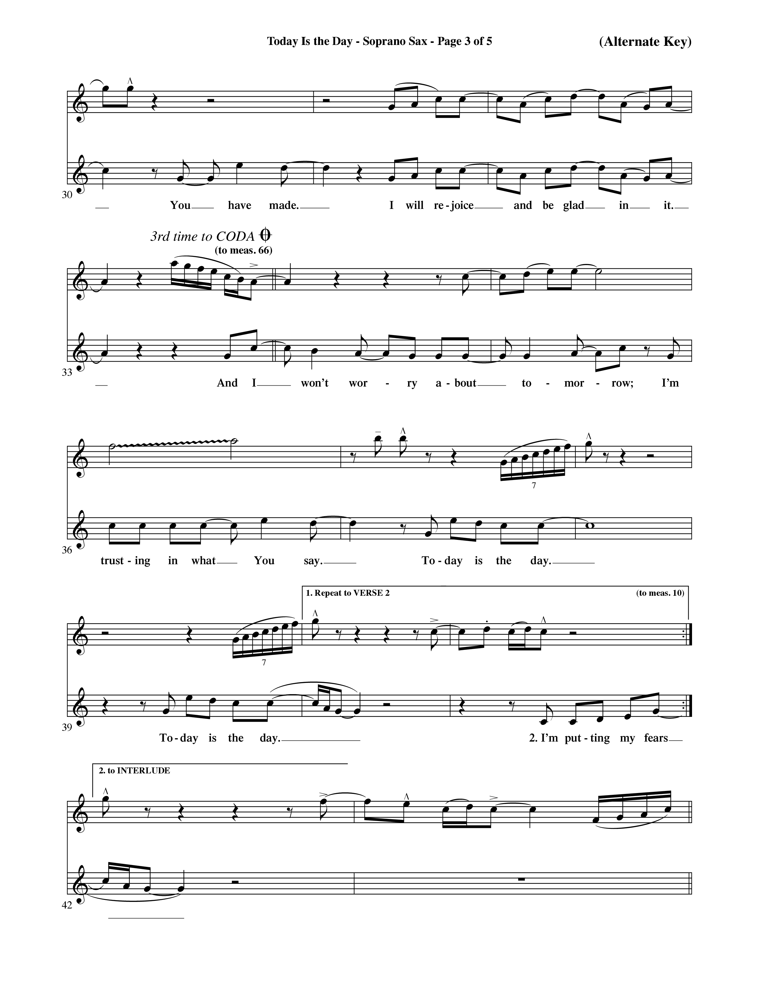 Today Is The Day (Choral Anthem SATB) Saxophone (Word Music Choral / Orch. Ric Domenico)