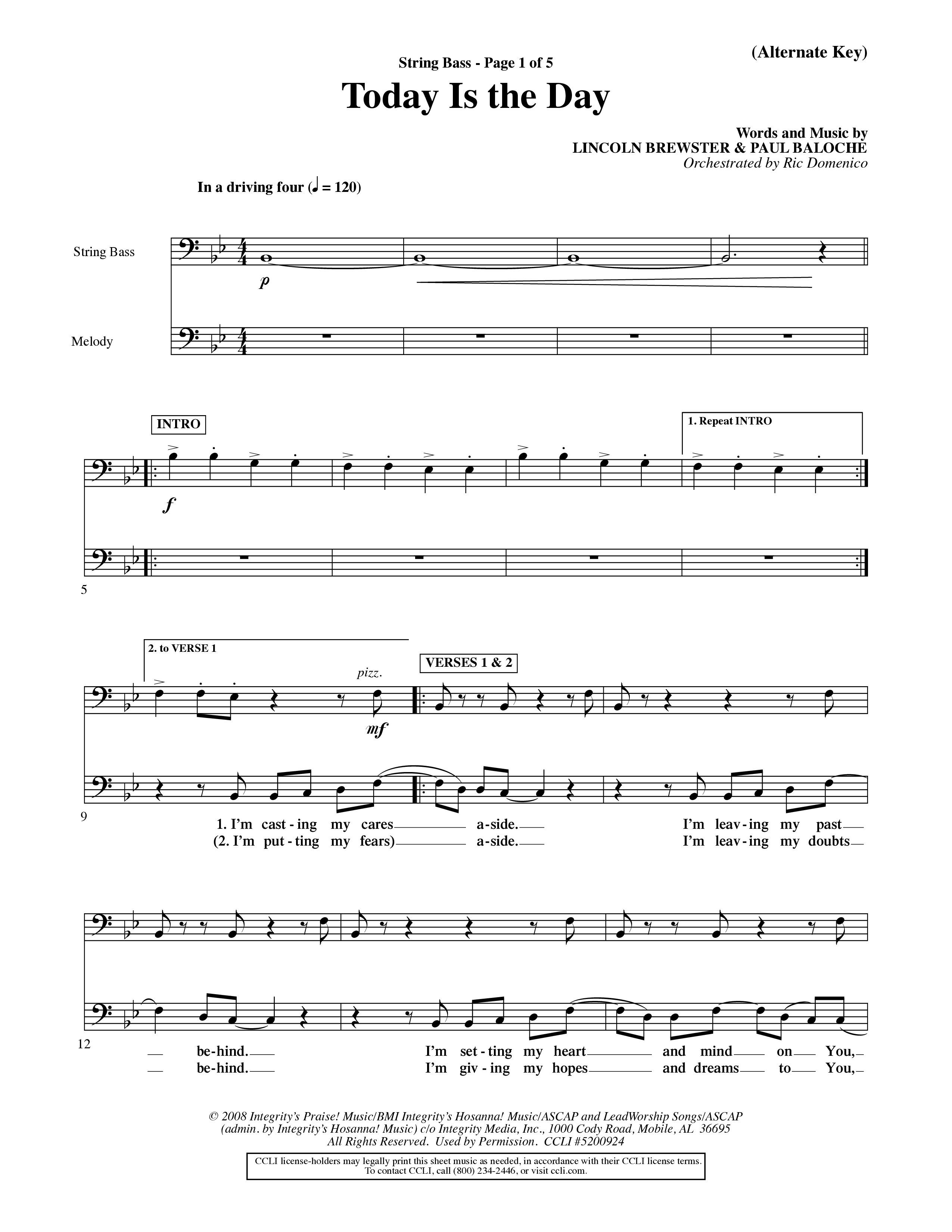 Today Is The Day (Choral Anthem SATB) String Bass (Word Music Choral / Orch. Ric Domenico)