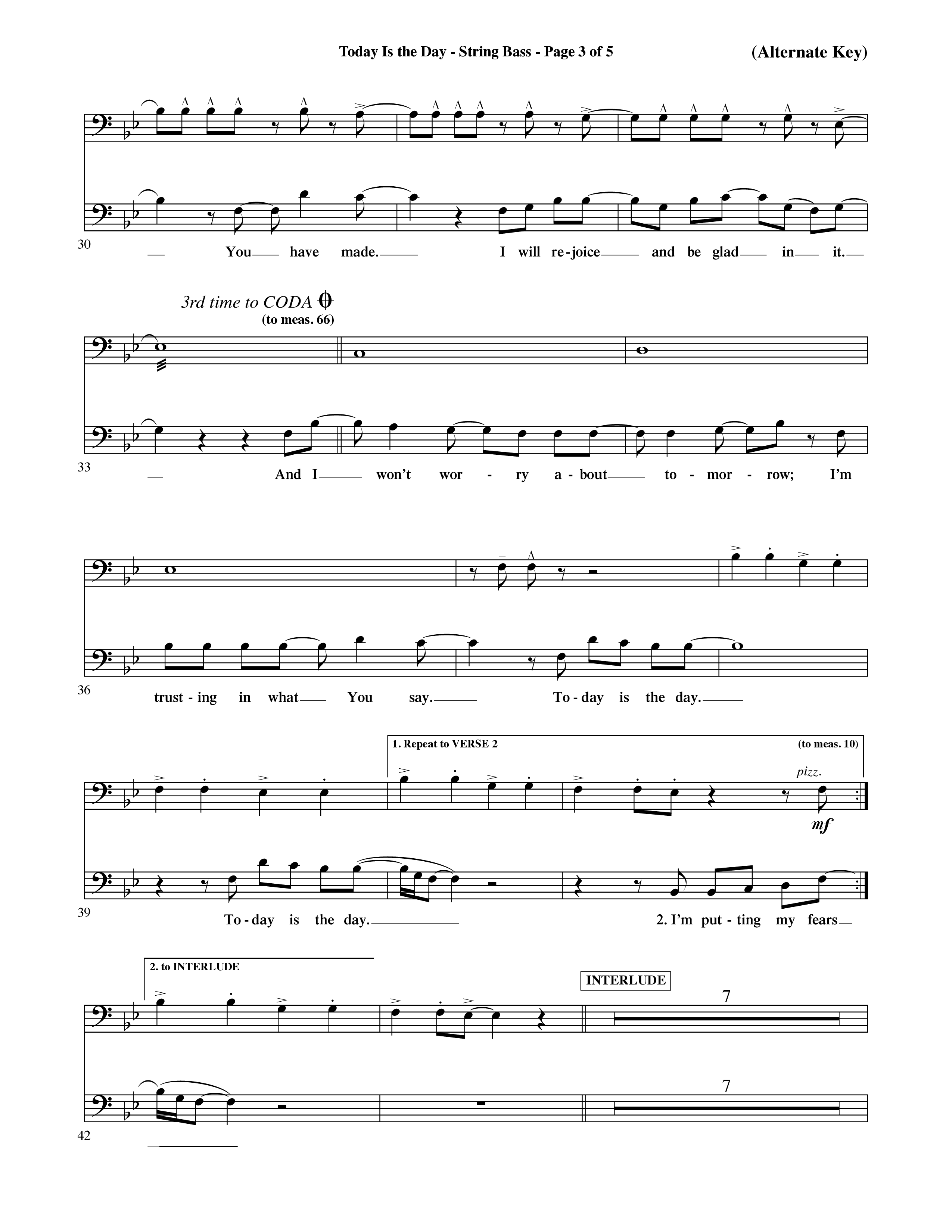 Today Is The Day (Choral Anthem SATB) String Bass (Word Music Choral / Orch. Ric Domenico)