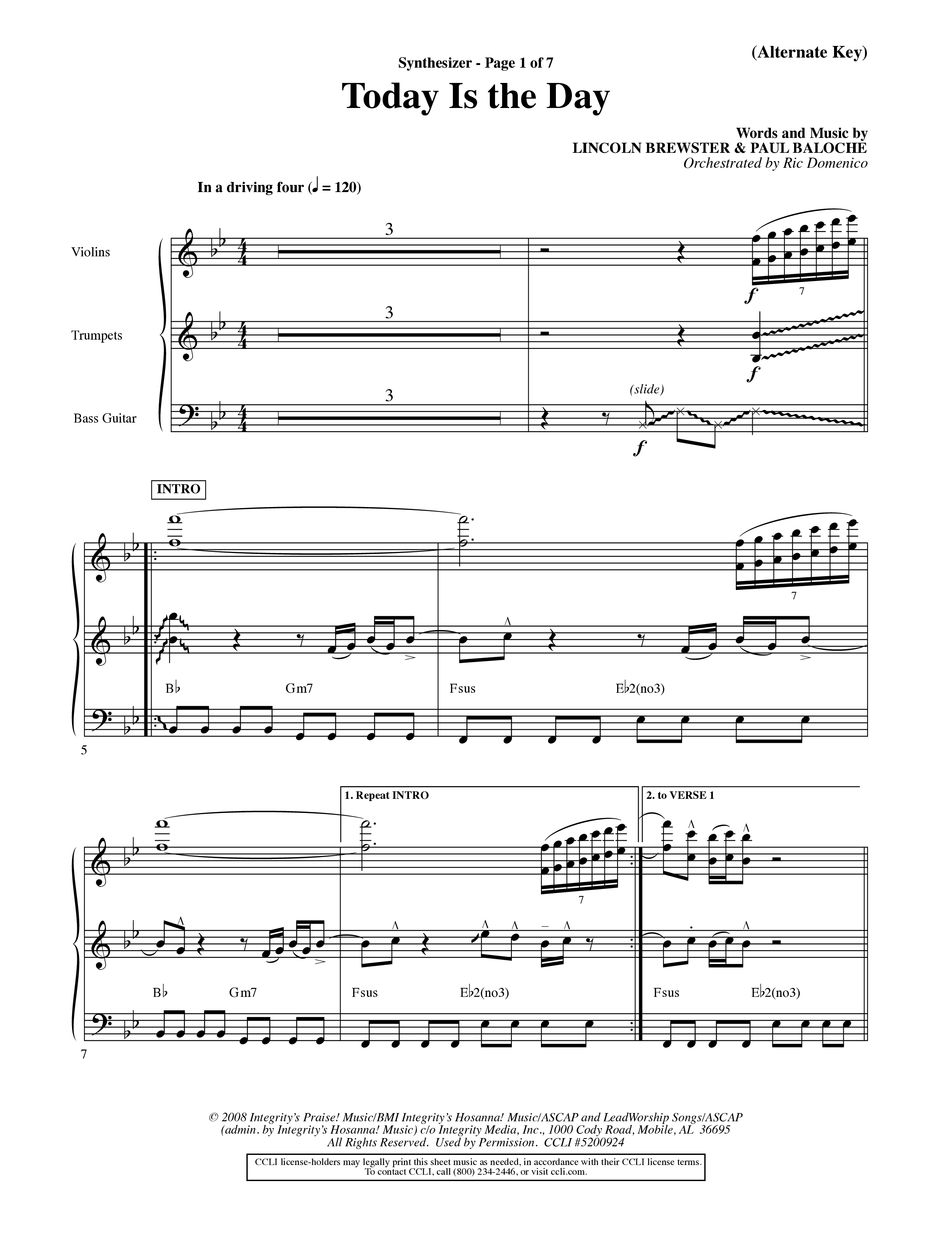 Today Is The Day (Choral Anthem SATB) Synth (Word Music Choral / Orch. Ric Domenico)