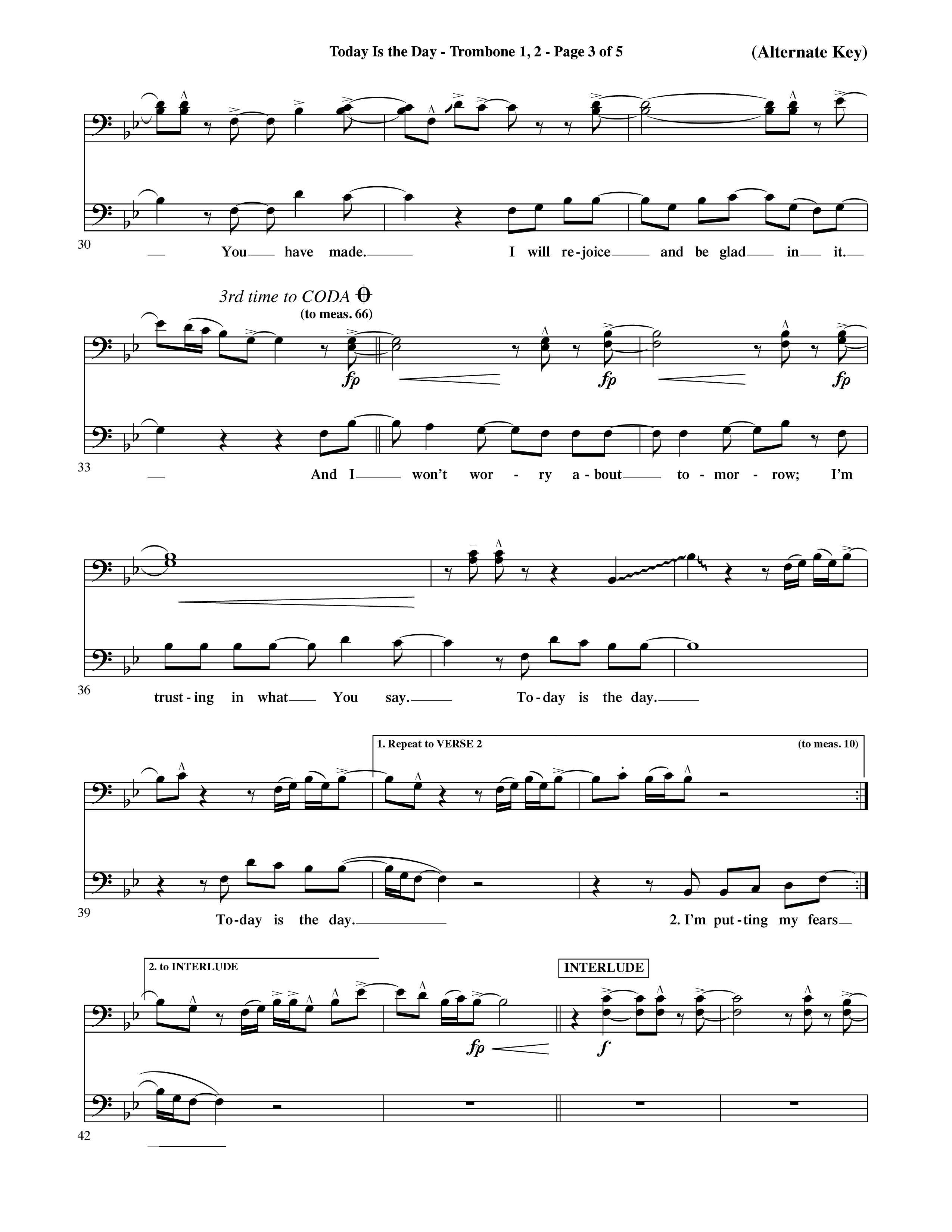 Today Is The Day (Choral Anthem SATB) Trombone 1/2 (Word Music Choral / Orch. Ric Domenico)