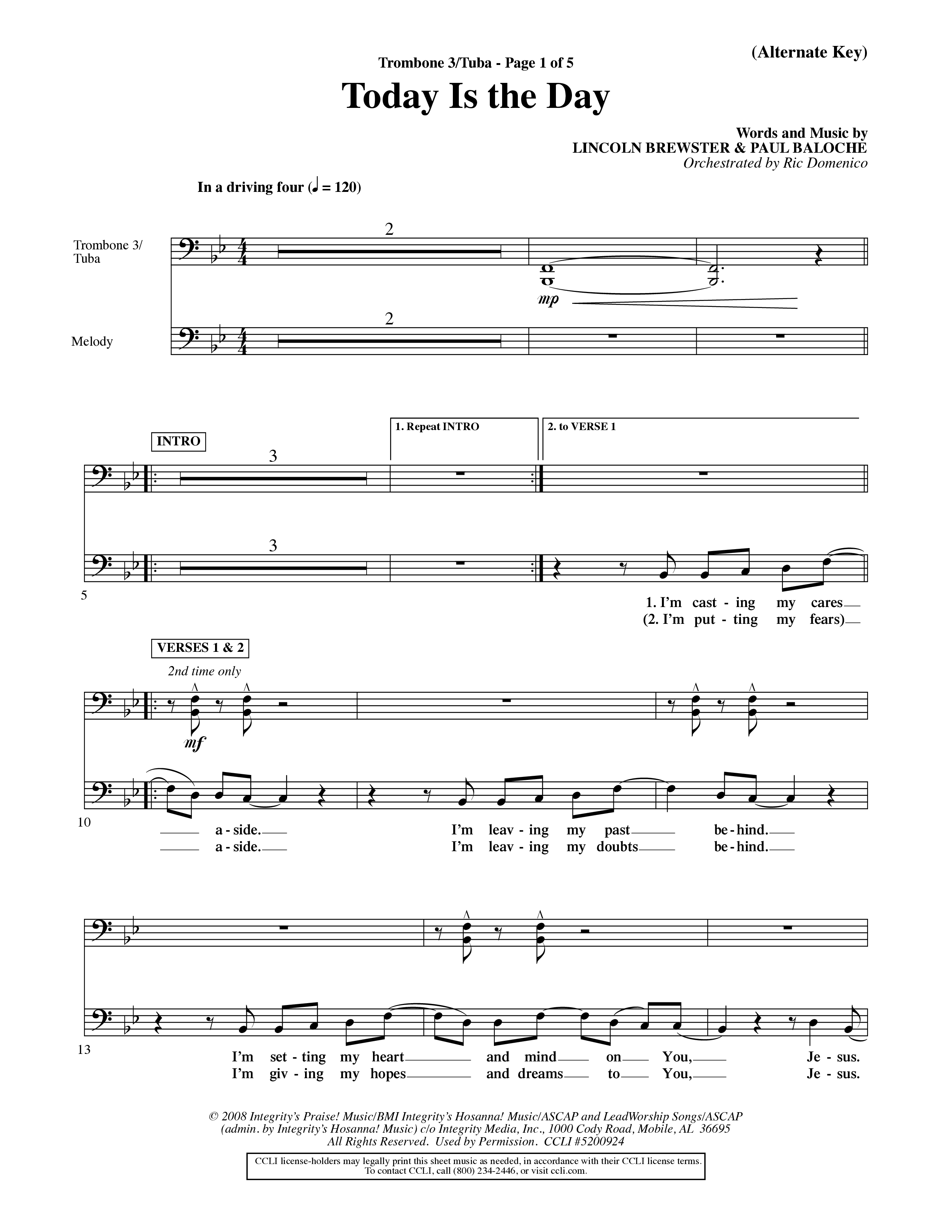 Today Is The Day (Choral Anthem SATB) Trombone 3/Tuba (Word Music Choral / Orch. Ric Domenico)