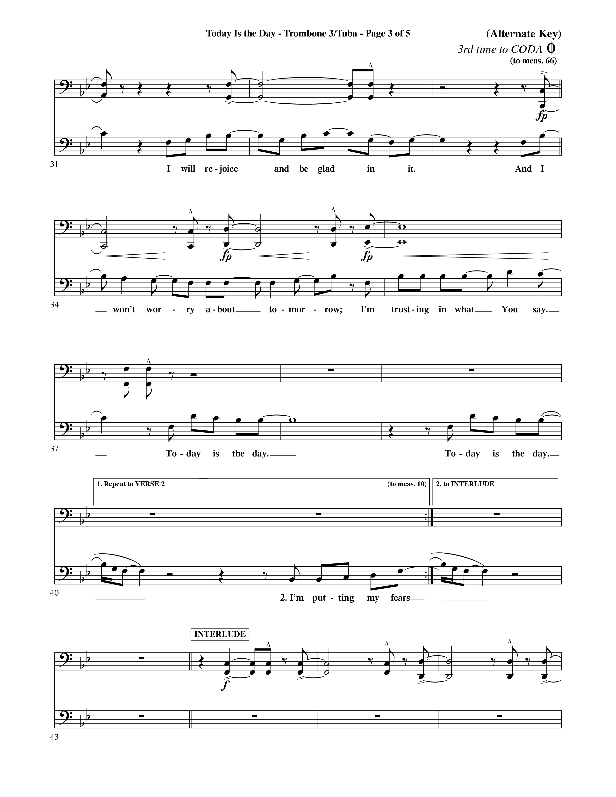 Today Is The Day (Choral Anthem SATB) Trombone 3/Tuba (Word Music Choral / Orch. Ric Domenico)