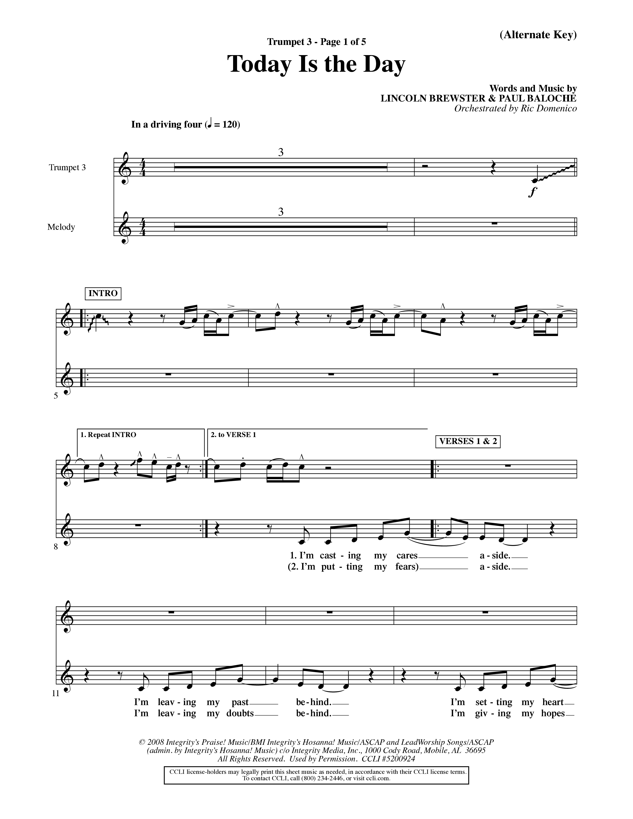 Today Is The Day (Choral Anthem SATB) Trumpet 3 (Word Music Choral / Orch. Ric Domenico)