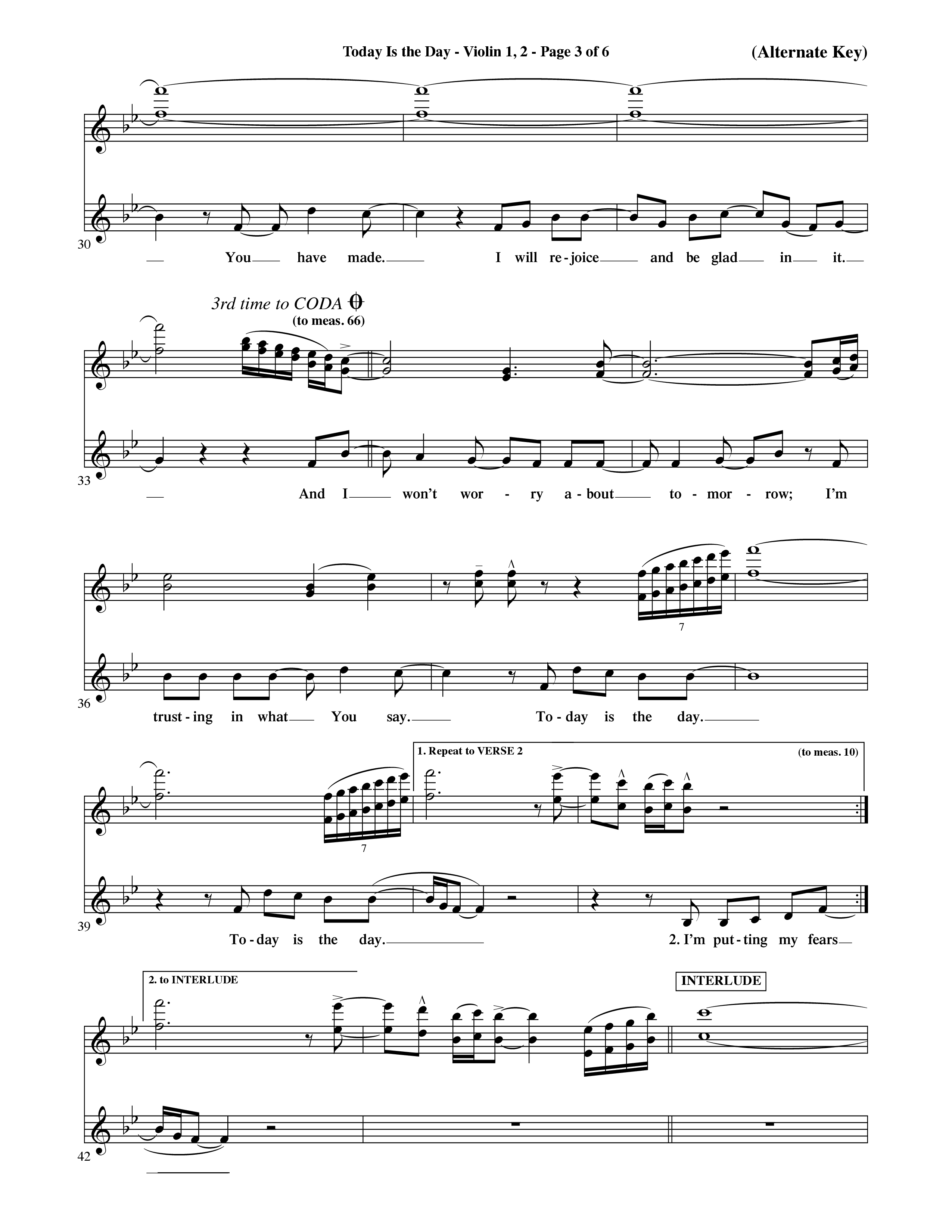 Today Is The Day (Choral Anthem SATB) Violin 1/2 (Word Music Choral / Orch. Ric Domenico)