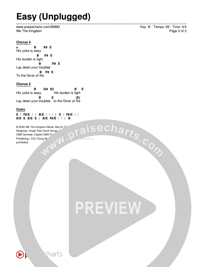 Easy (Unplugged) Chords & Lyrics (We The Kingdom)