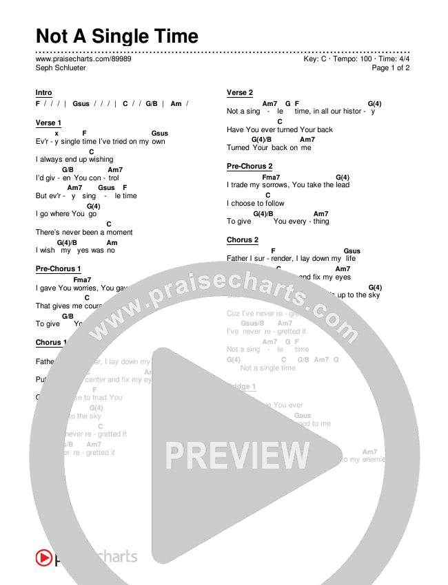 Not A Single Time Chords & Lyrics (Seph Schlueter)