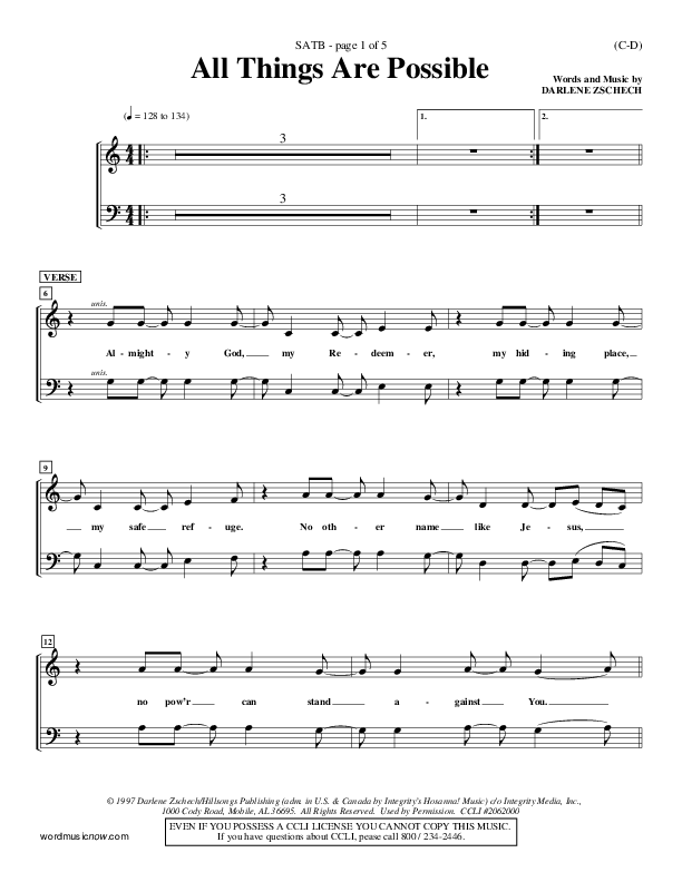 All Things Are Possible Choir Sheet (SATB) (Darlene Zschech)