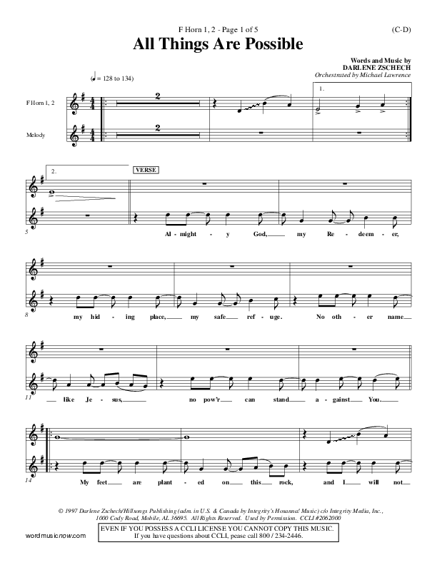 All Things Are Possible French Horn (Darlene Zschech)