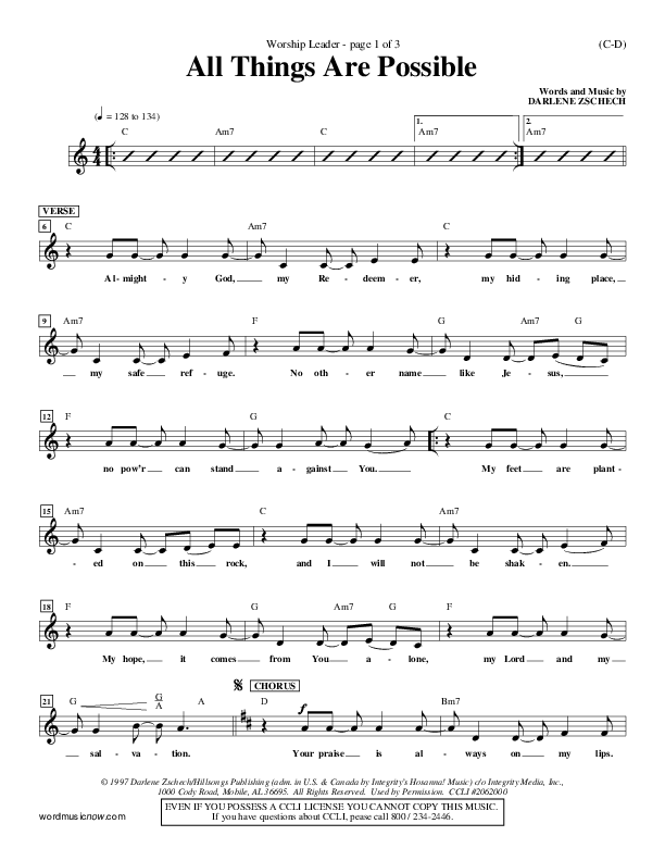 All Things Are Possible Lead Sheet (Darlene Zschech)