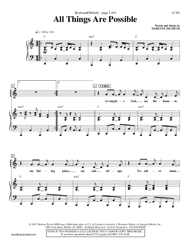 All Things Are Possible Lead Sheet (Darlene Zschech)
