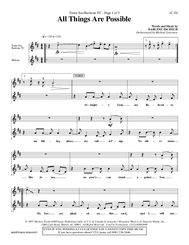 All Things Are Possible Tenor Sax 2 (Darlene Zschech)