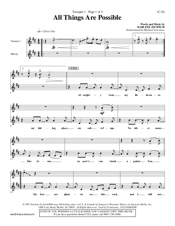 All Things Are Possible Trumpet 1 (Darlene Zschech)