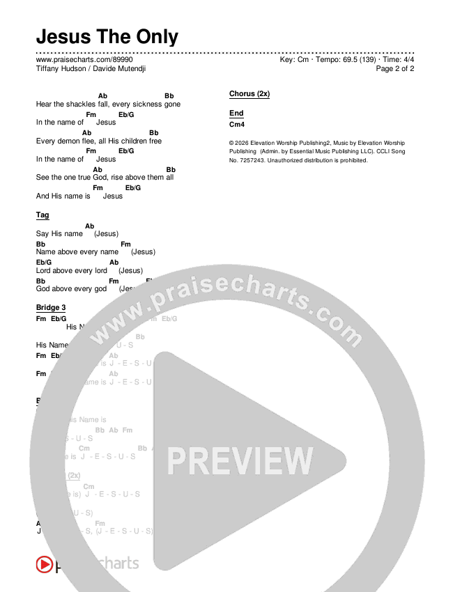 Jesus The Only Chords & Lyrics (Tiffany Hudson / Davide Mutendji)