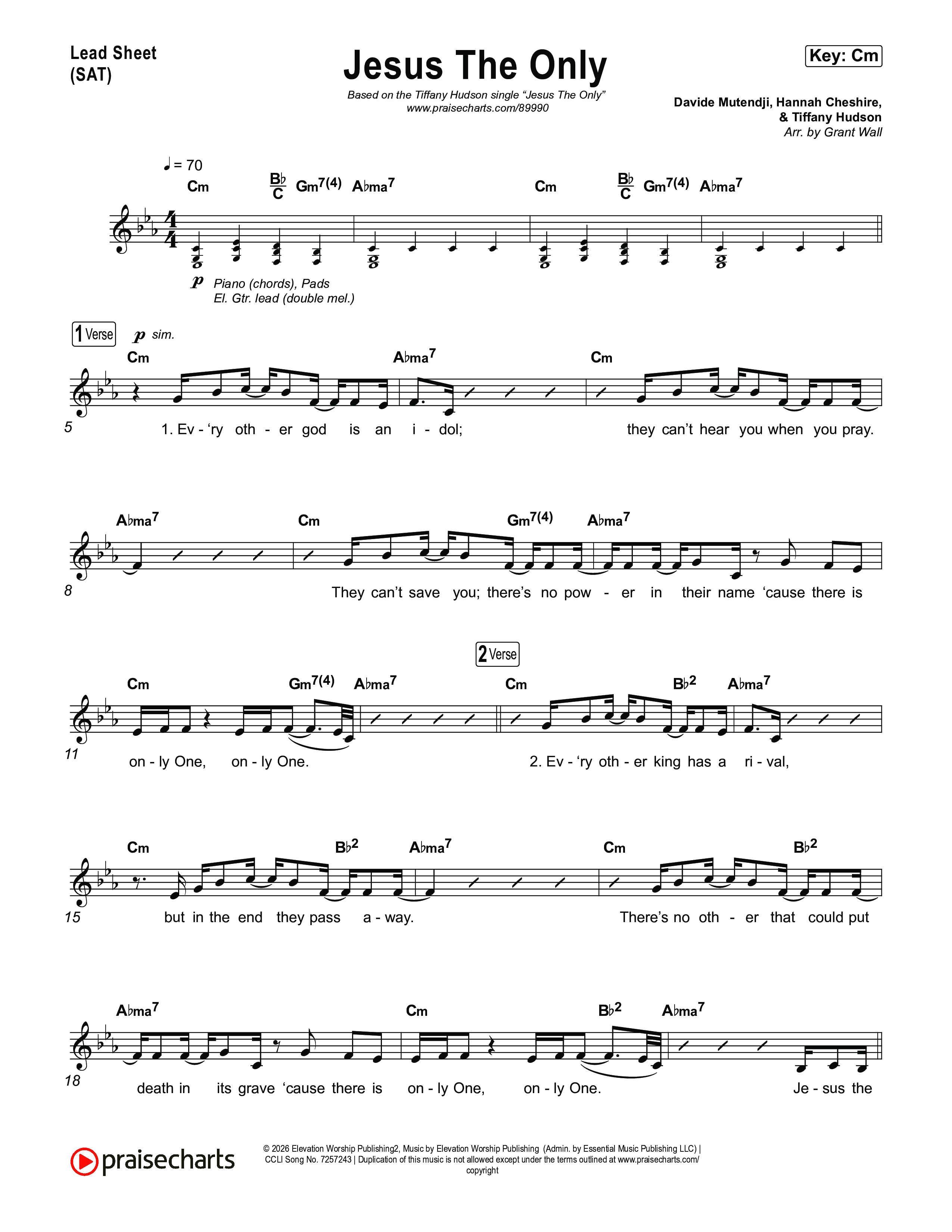 Jesus The Only Lead Sheet (SAT) (Tiffany Hudson / Davide Mutendji)