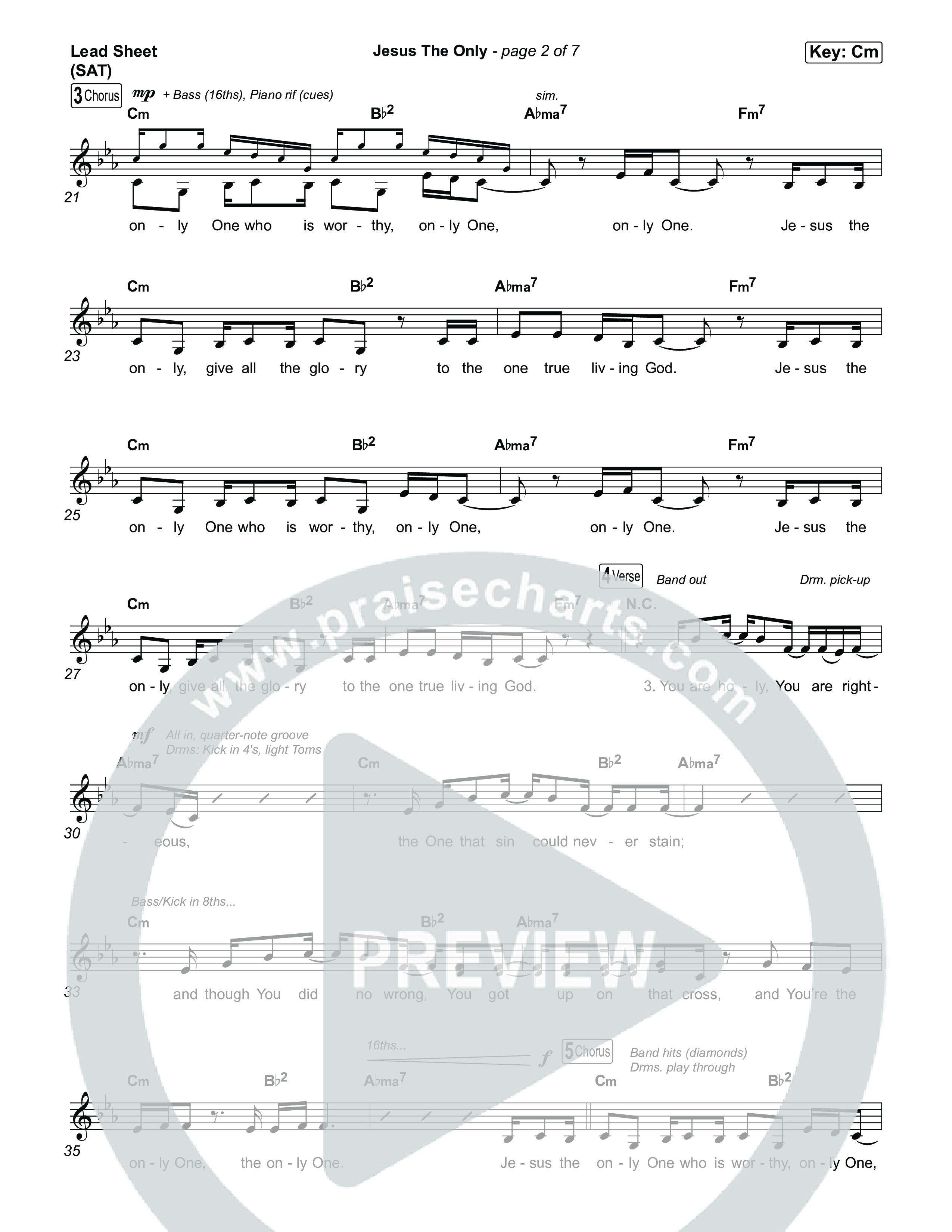 Jesus The Only Lead Sheet (SAT) (Tiffany Hudson / Davide Mutendji)