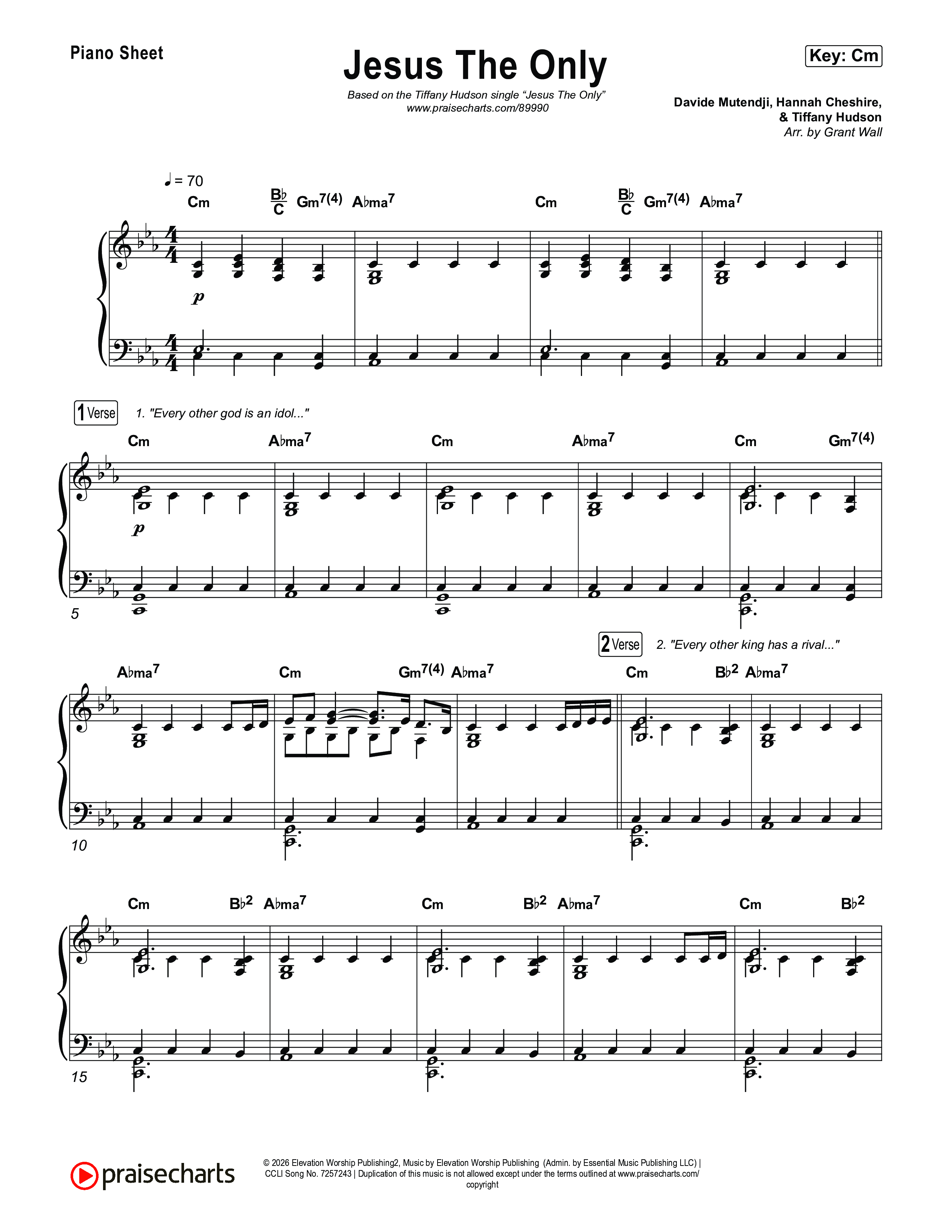Jesus The Only Piano Sheet (Tiffany Hudson / Davide Mutendji)