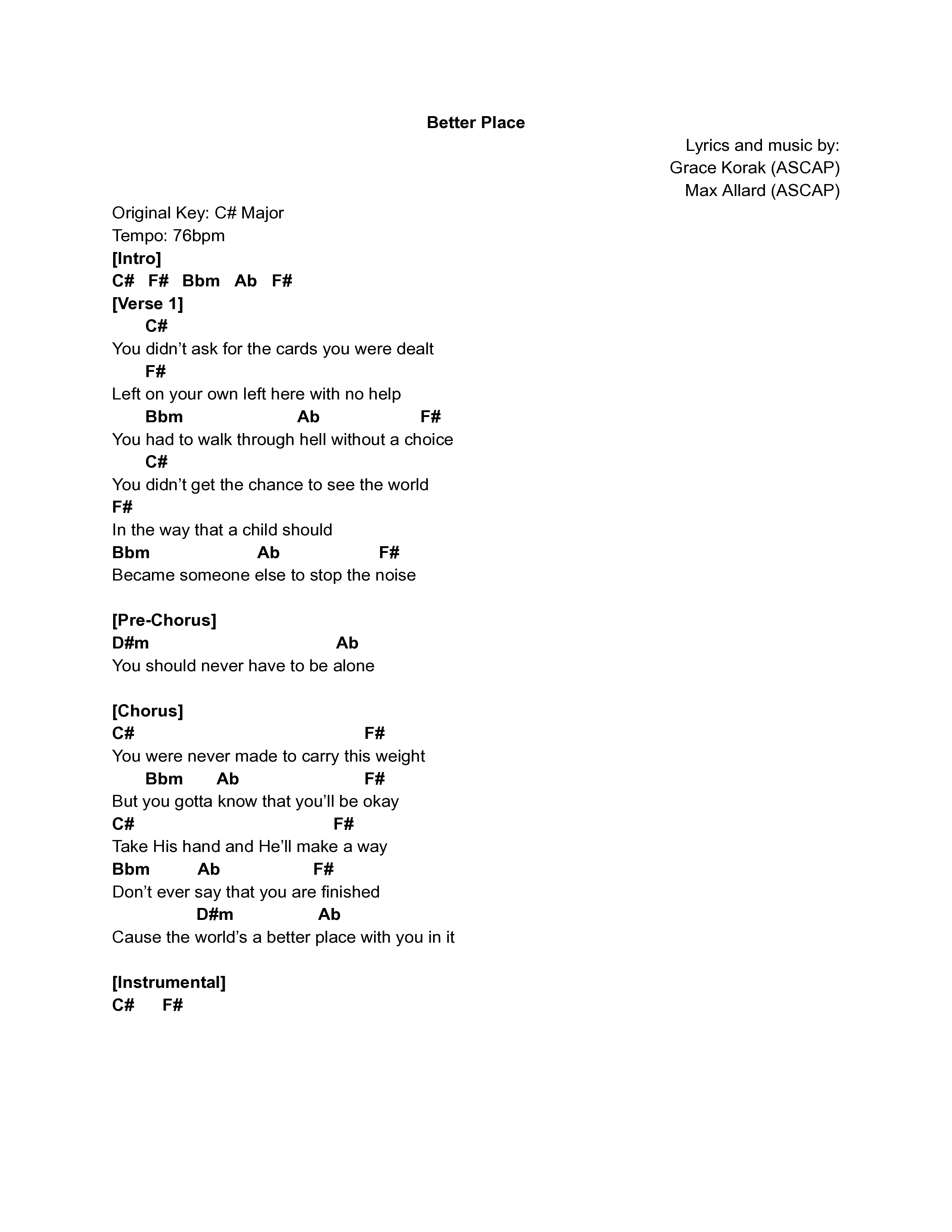 Better Place Chord Chart (Grace+Max)