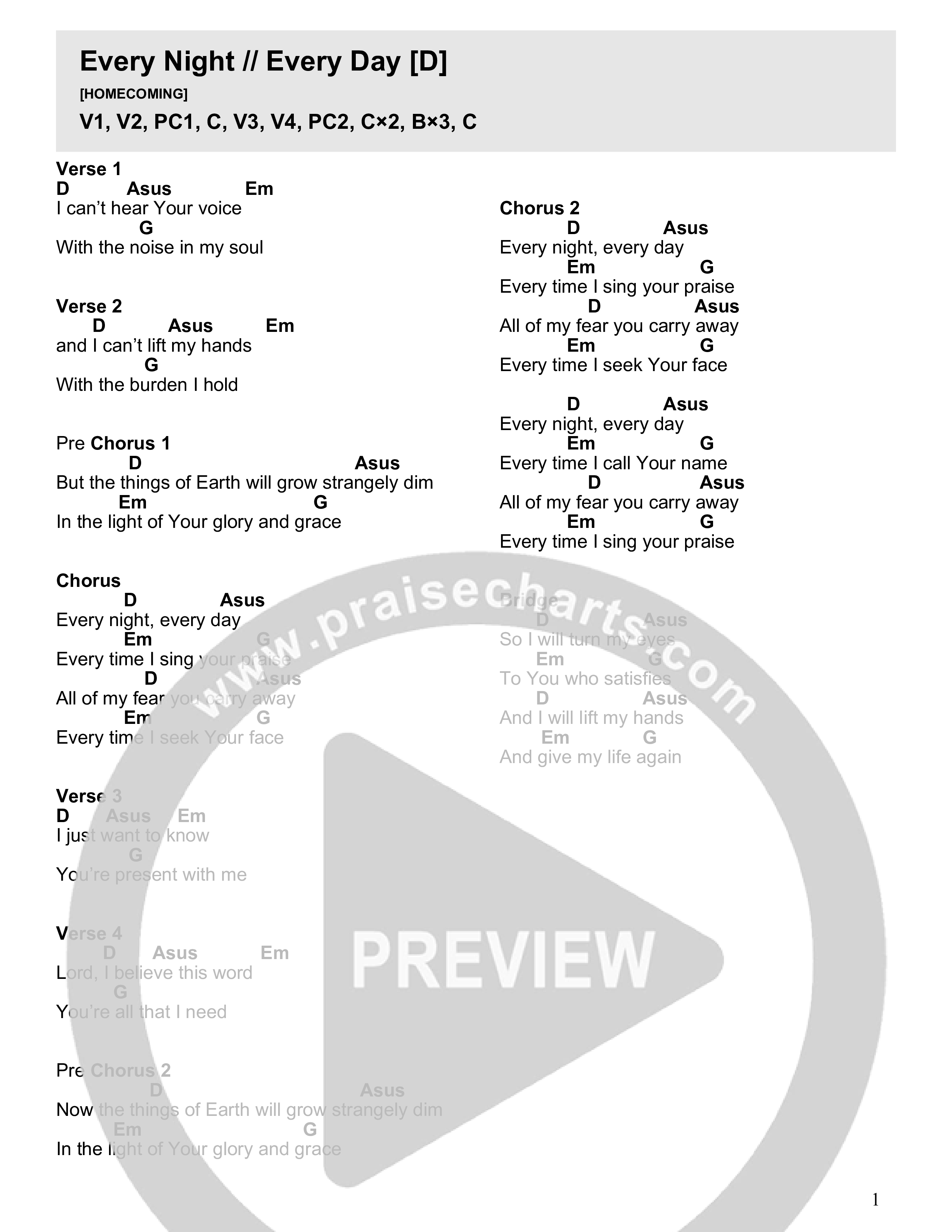 Every Night // Every Day Chord Chart (HOMECOMING)