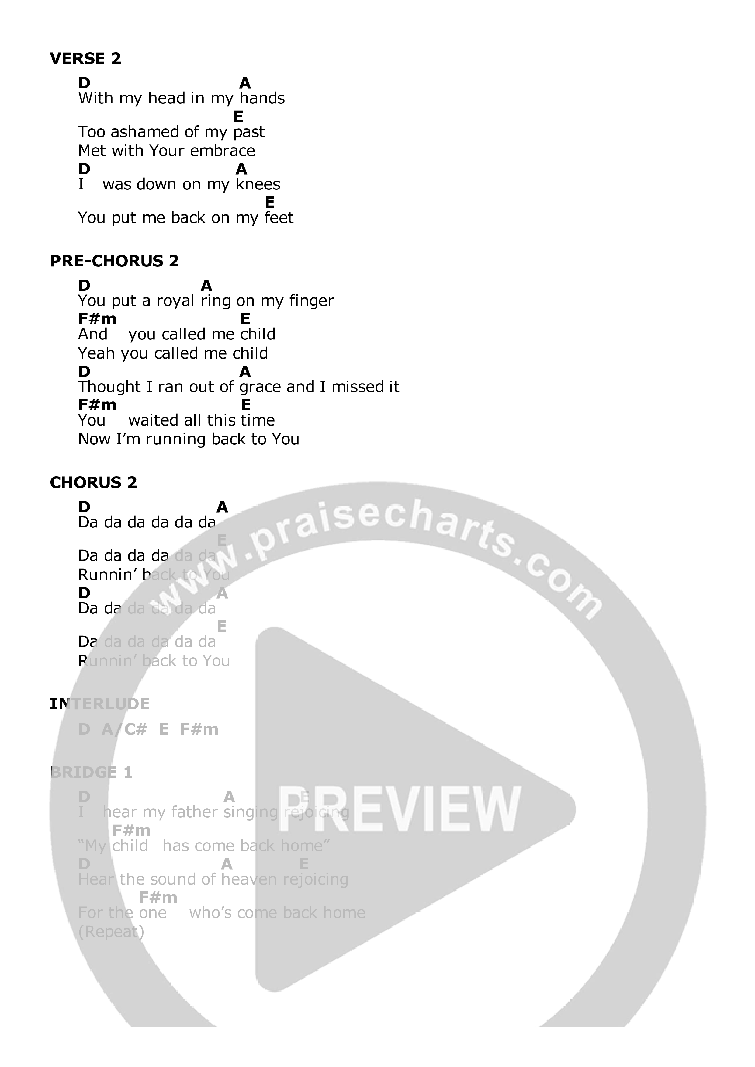 Runnin' Back Chord Chart (Sam Hibbard)